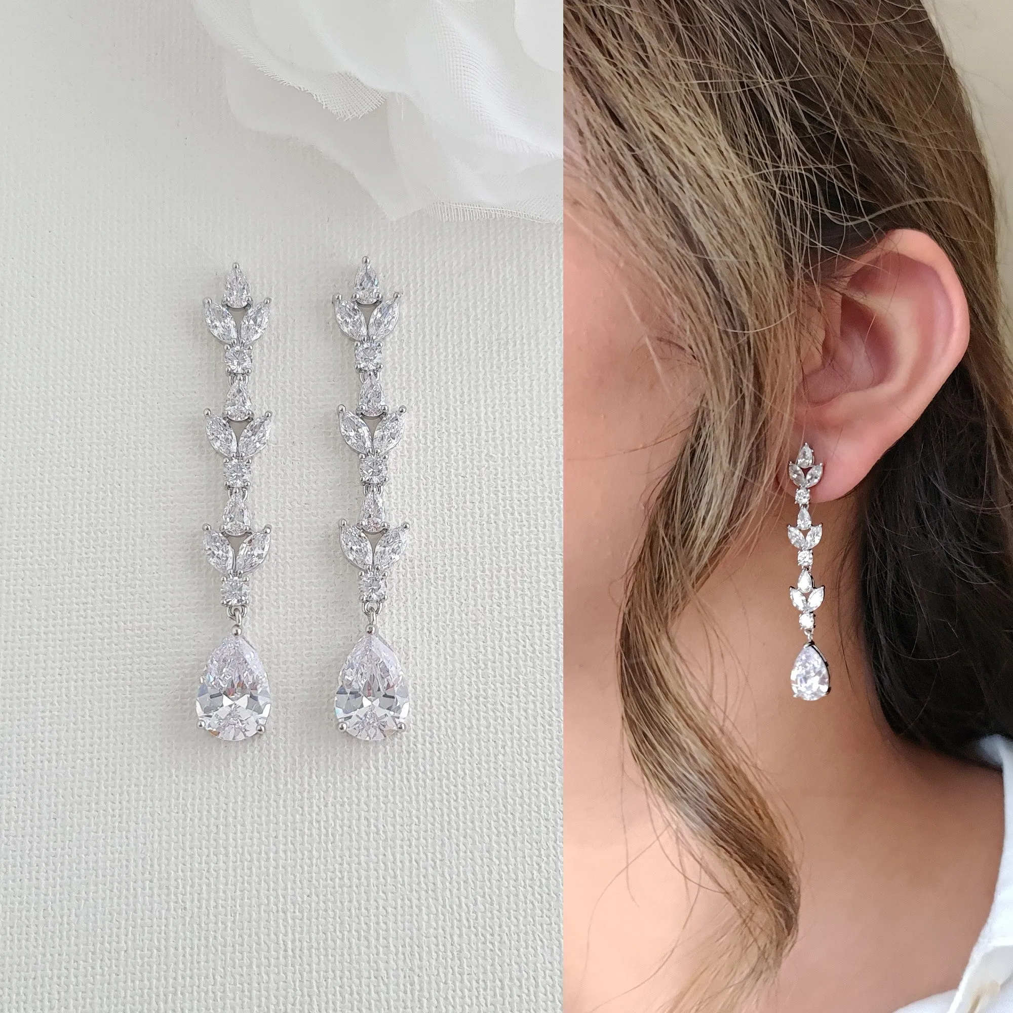 Long Earrings In Rose Gold for Weddings-Anya