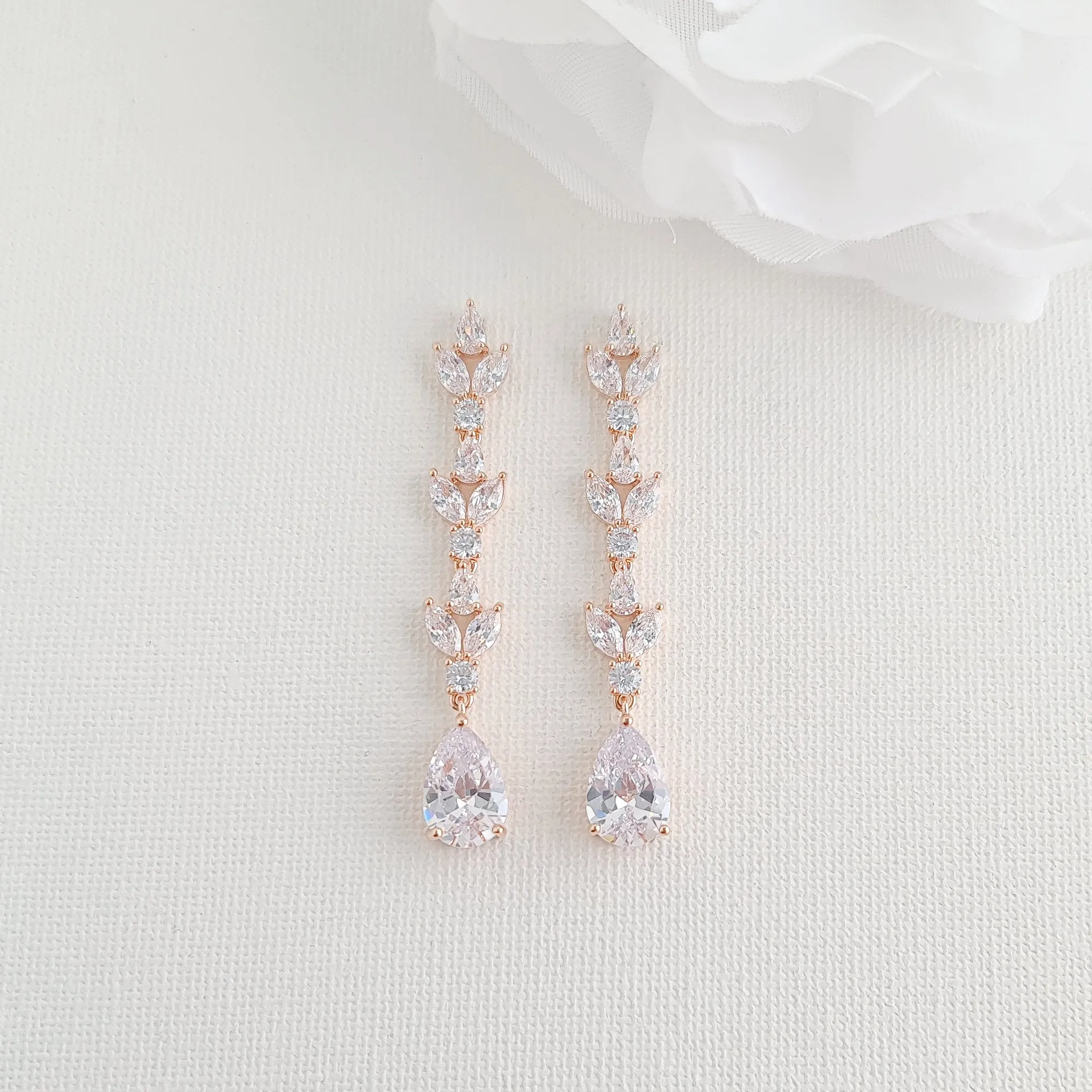 Long Earrings In Rose Gold for Weddings-Anya