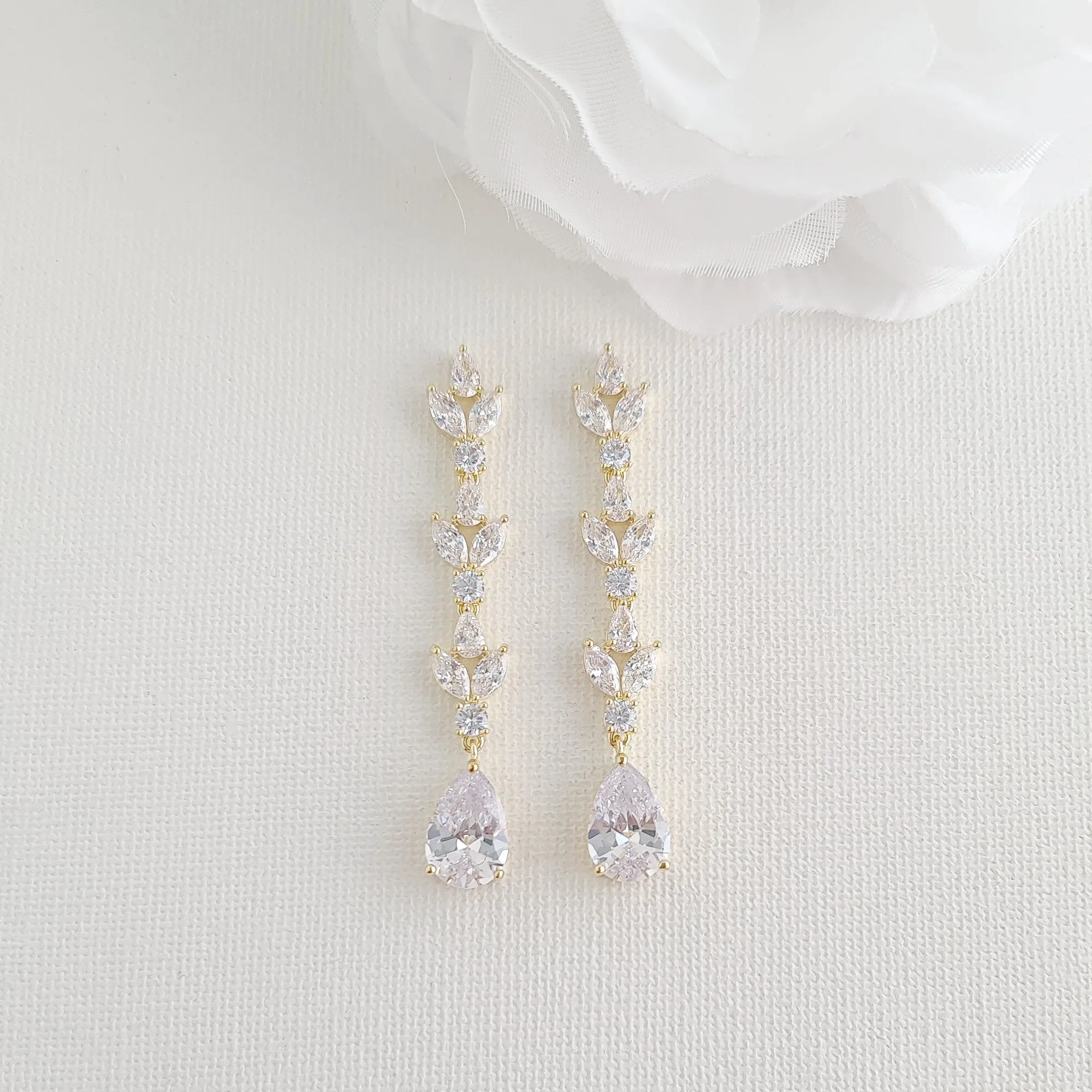 Long Earrings In Rose Gold for Weddings-Anya