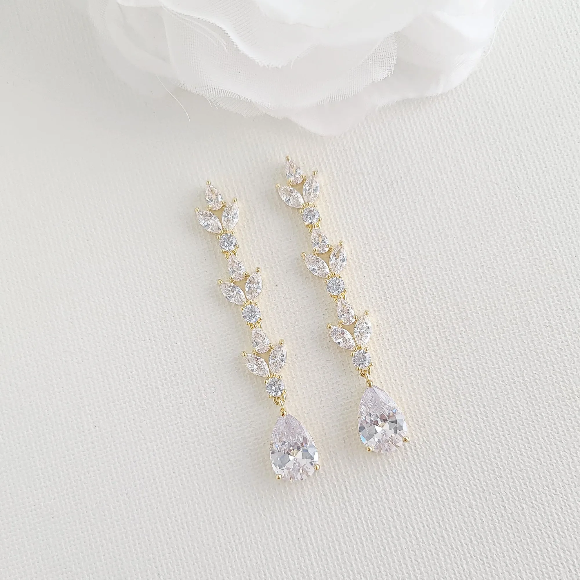 Long Earrings In Rose Gold for Weddings-Anya