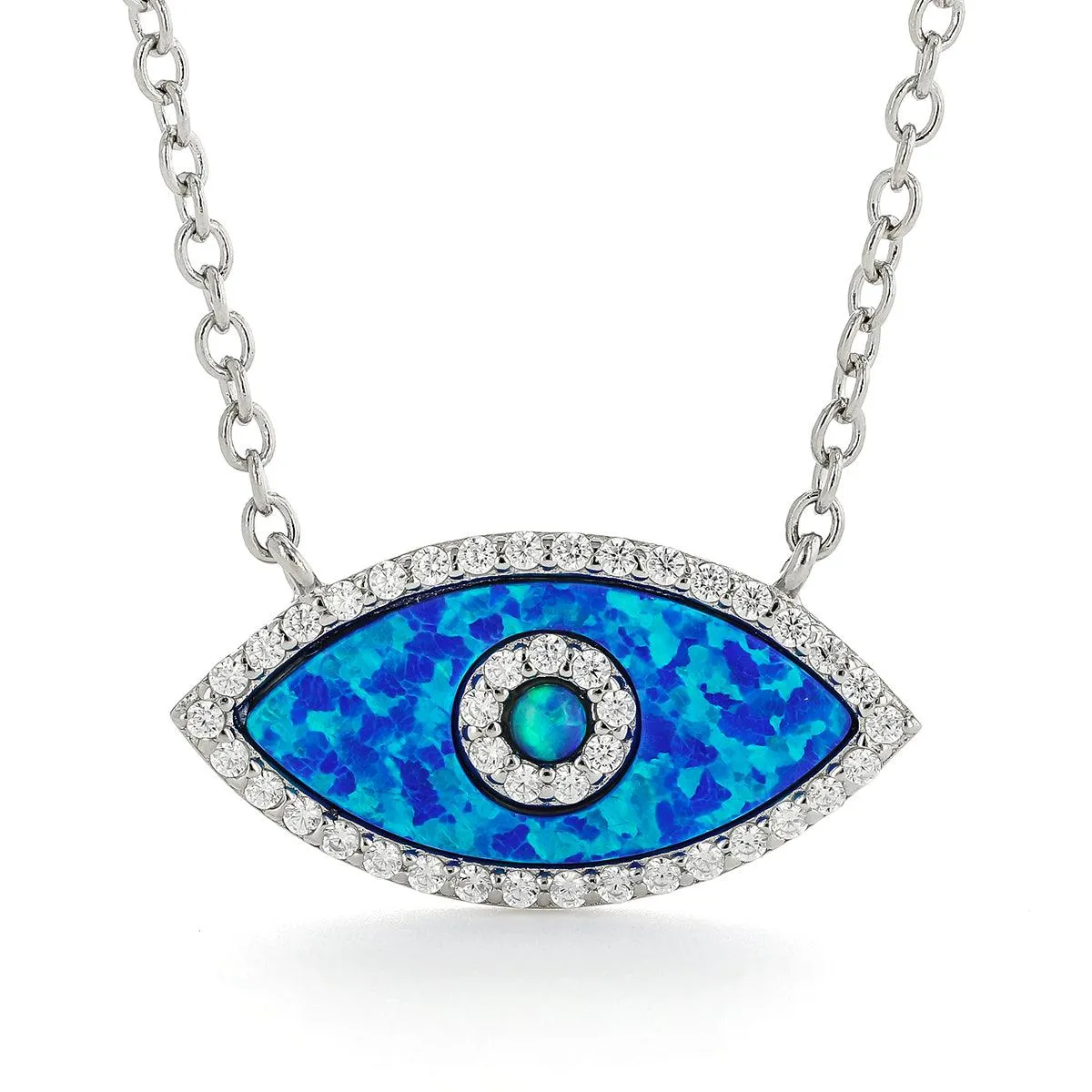 Marquise Blue Opal Evil Eye Necklace