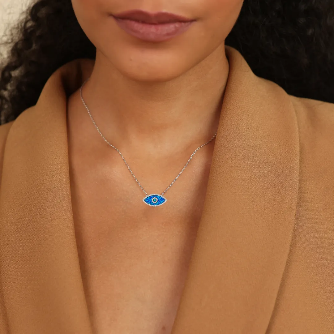 Marquise Blue Opal Evil Eye Necklace