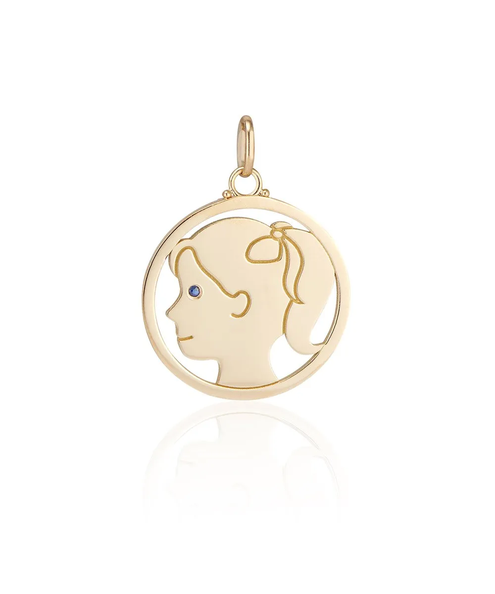 Medium Girl with Ponytail Pendant, Blue Sapphire