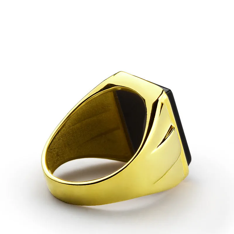 Men's Ring 10k Yellow Gold with Black Onyx Natural Stone Ring for Men