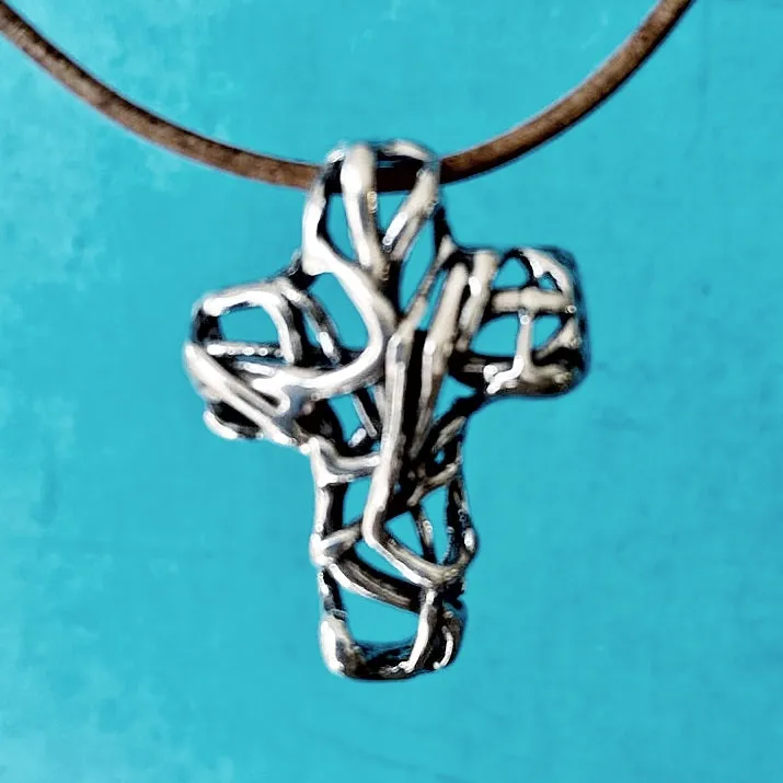 Mexico Cross in Silver on Leather Cord