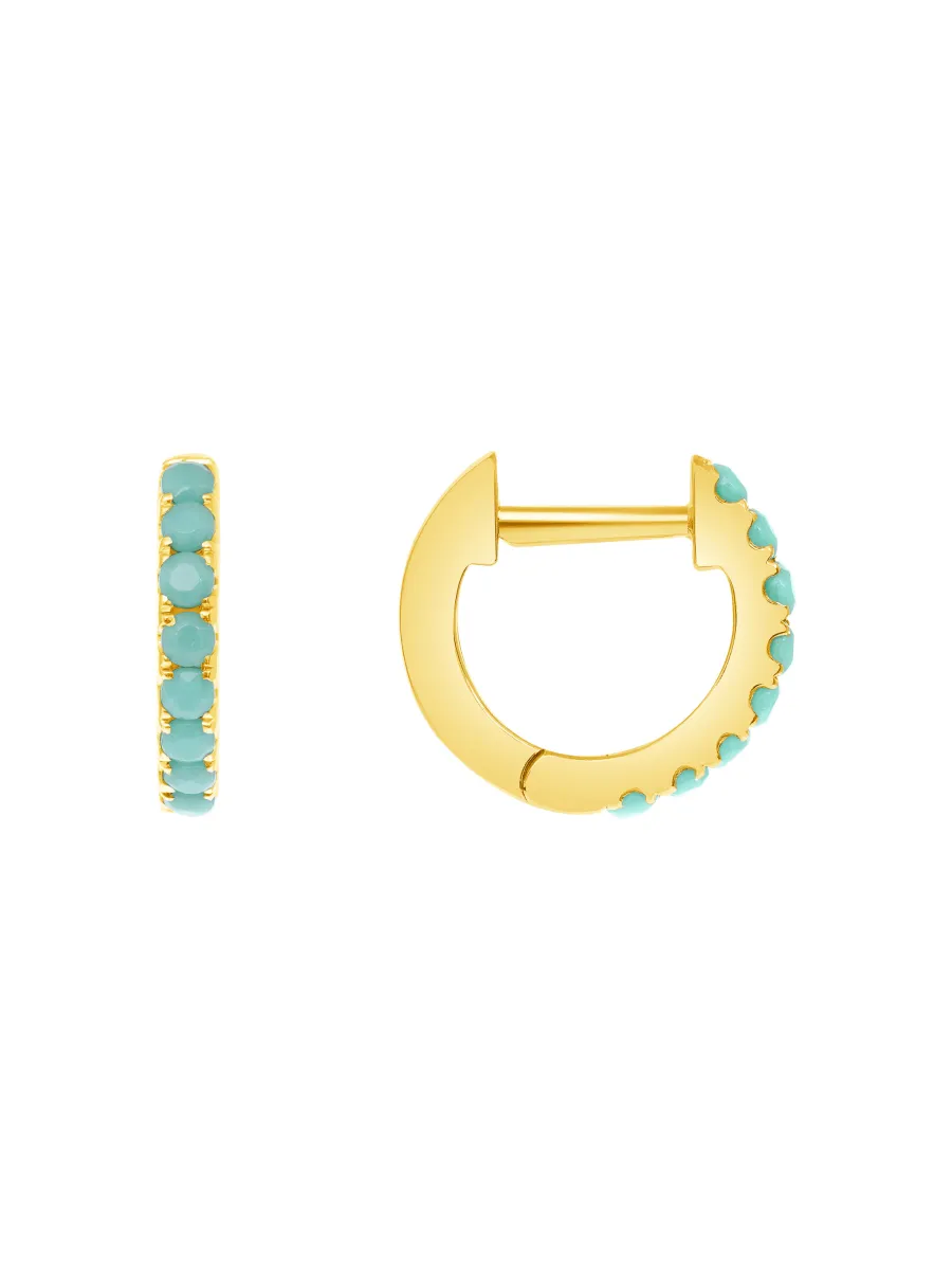 Mini Turquoise Huggie Earring 14K