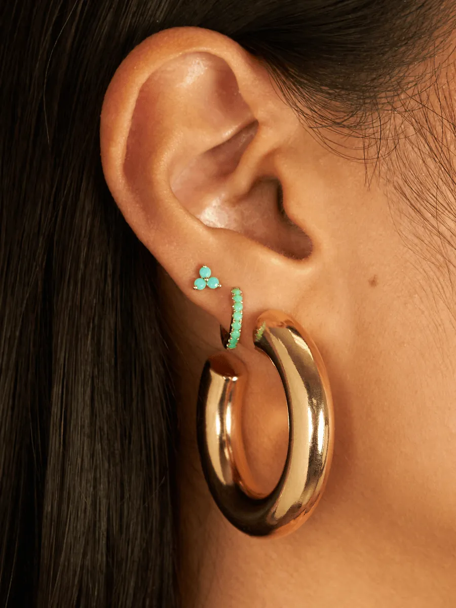 Mini Turquoise Huggie Earring 14K