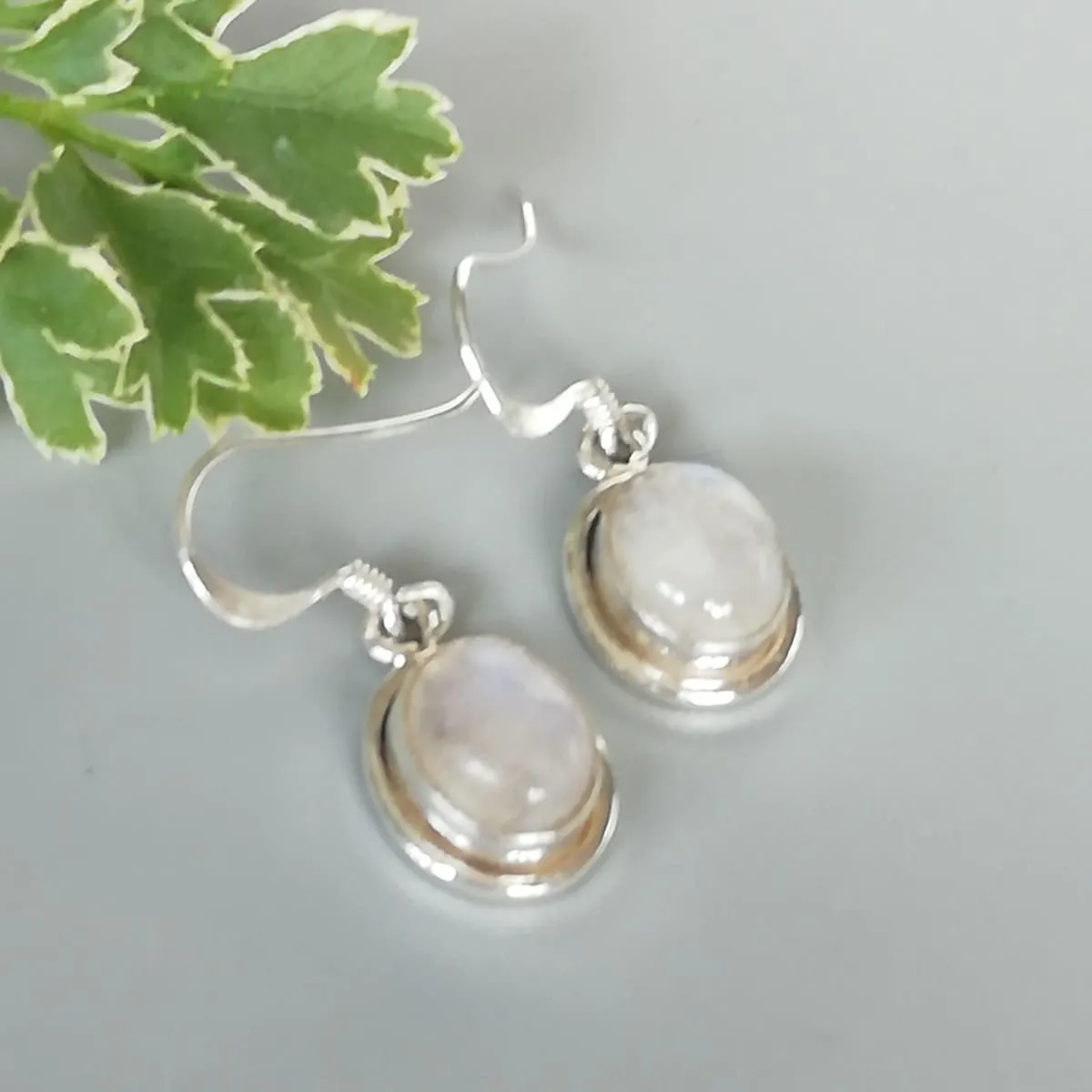 Moon stone earrings | Sterling silver white ear danglers | Stone ear dangler | E108