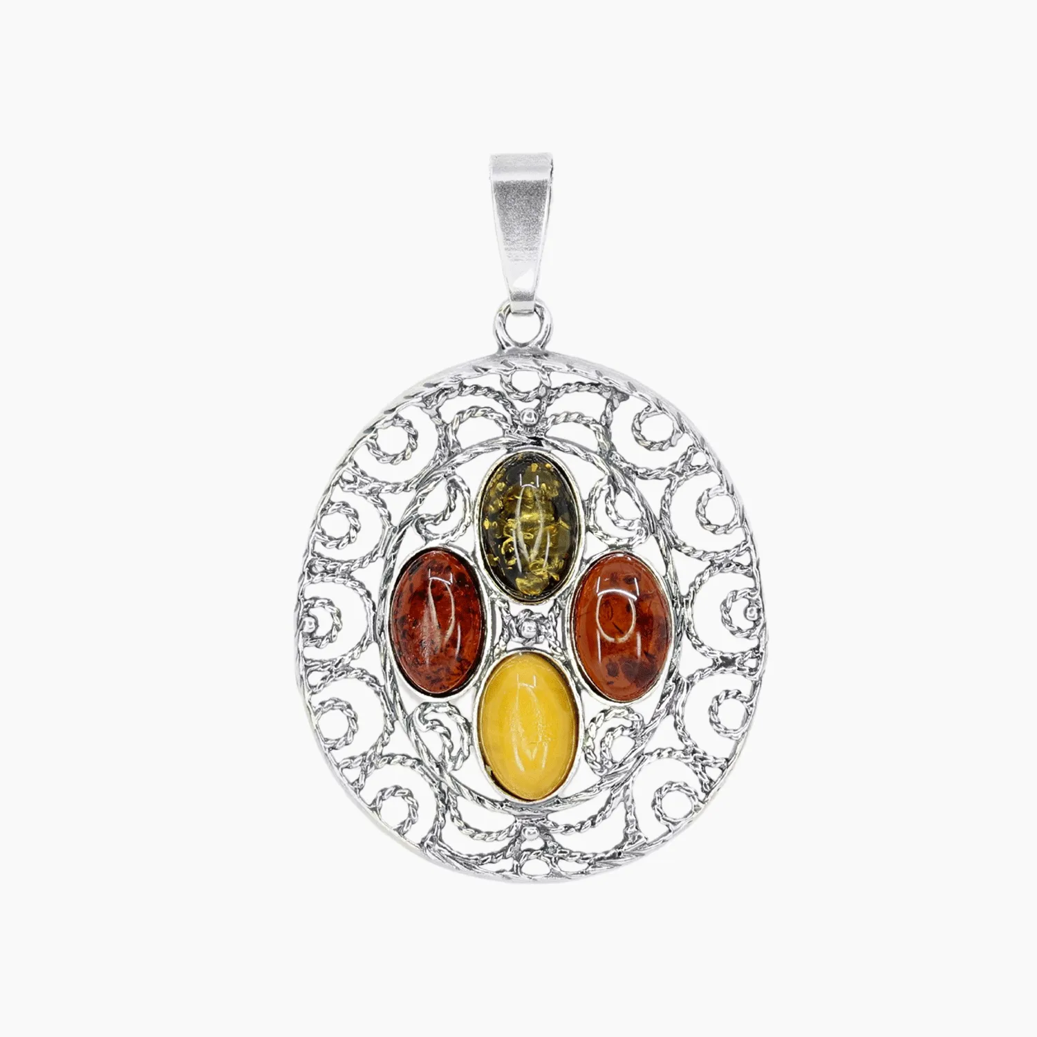 Multi-Color Amber Swirl Detail Medallion in Sterling Silver