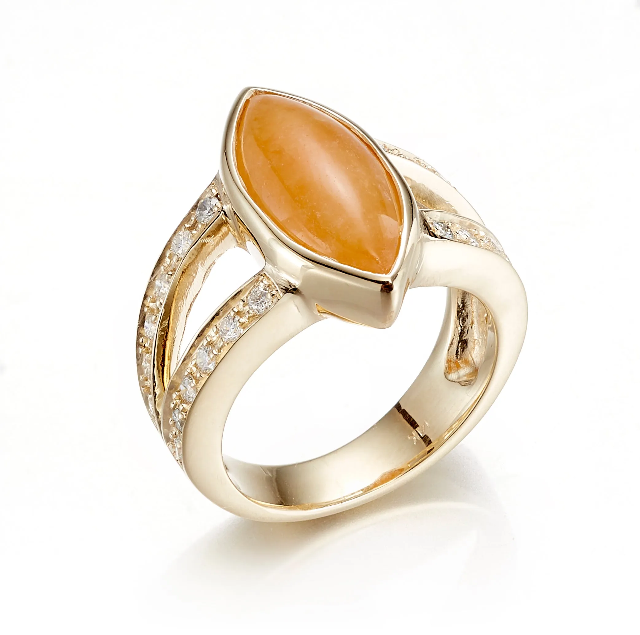 Orange Jade Cabochon & Diamond Ring