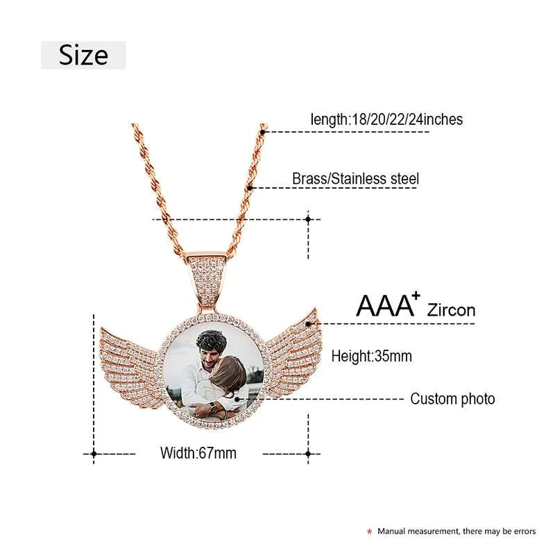 Personalized Photo Necklace With Two Angel Wings