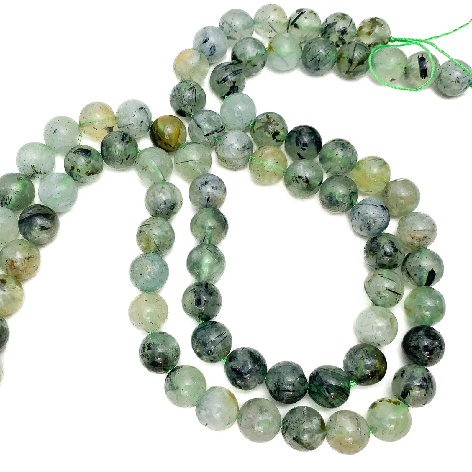 Prehnite Rutile 10mm Smooth Rounds Bead Strand