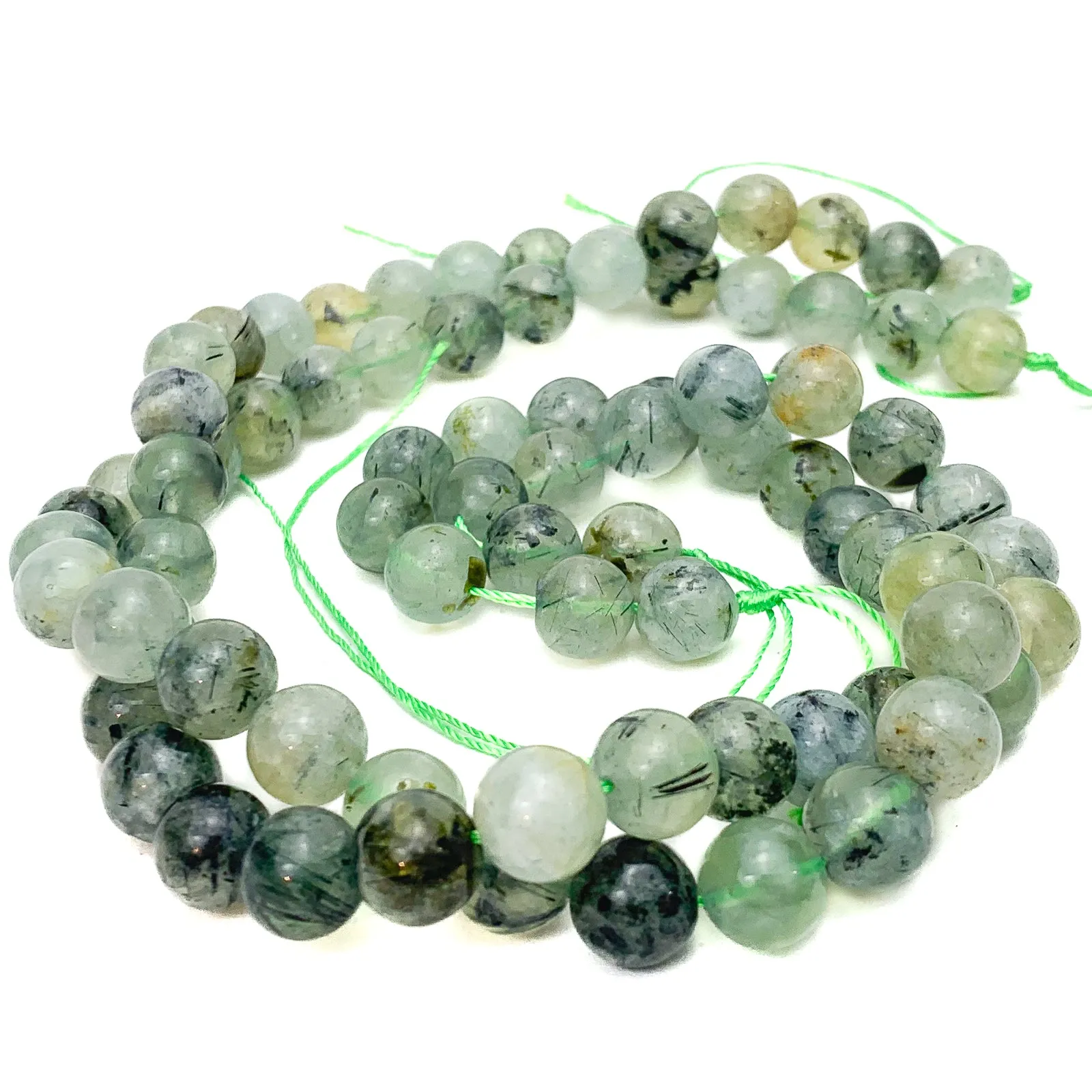 Prehnite Rutile 10mm Smooth Rounds Bead Strand