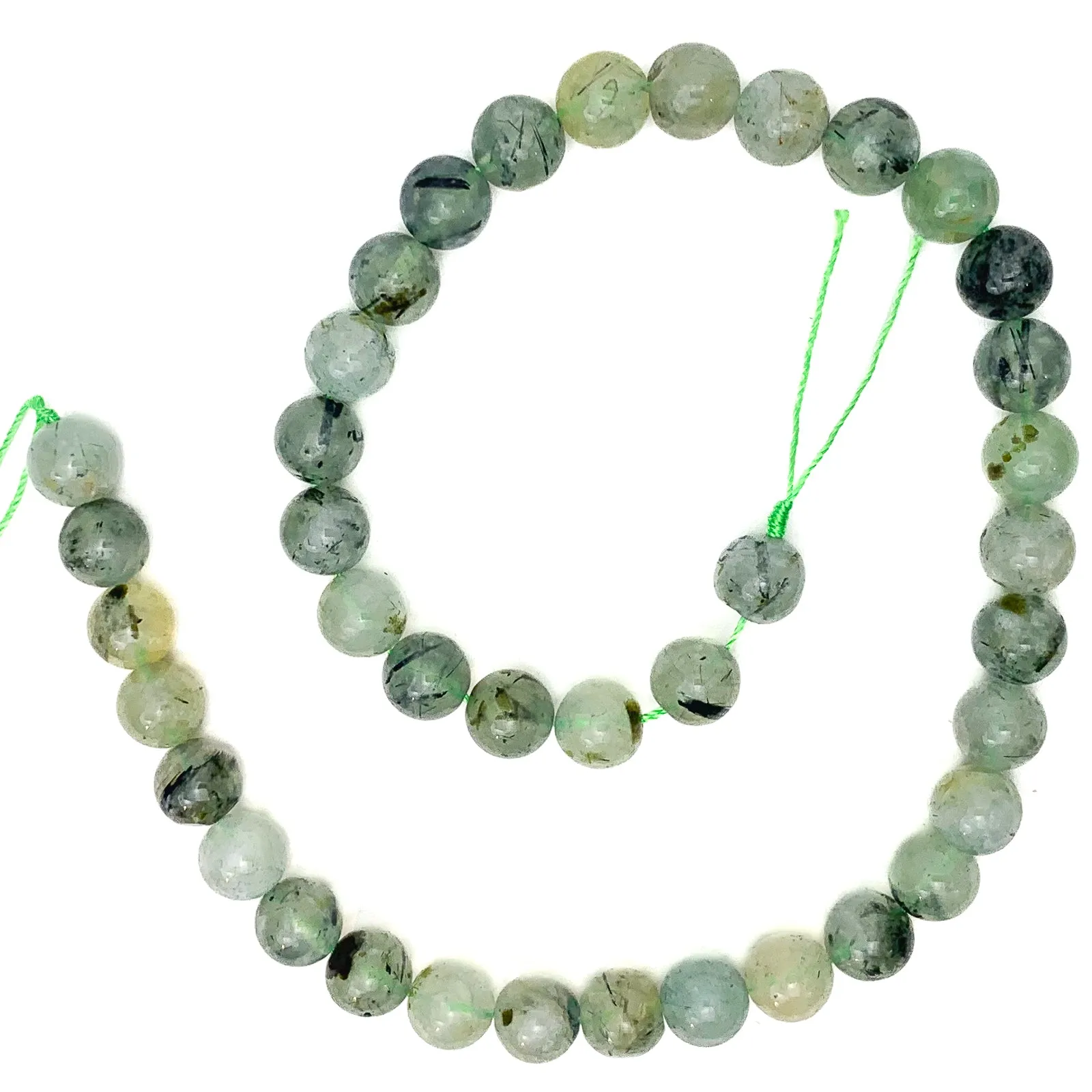 Prehnite Rutile 10mm Smooth Rounds Bead Strand