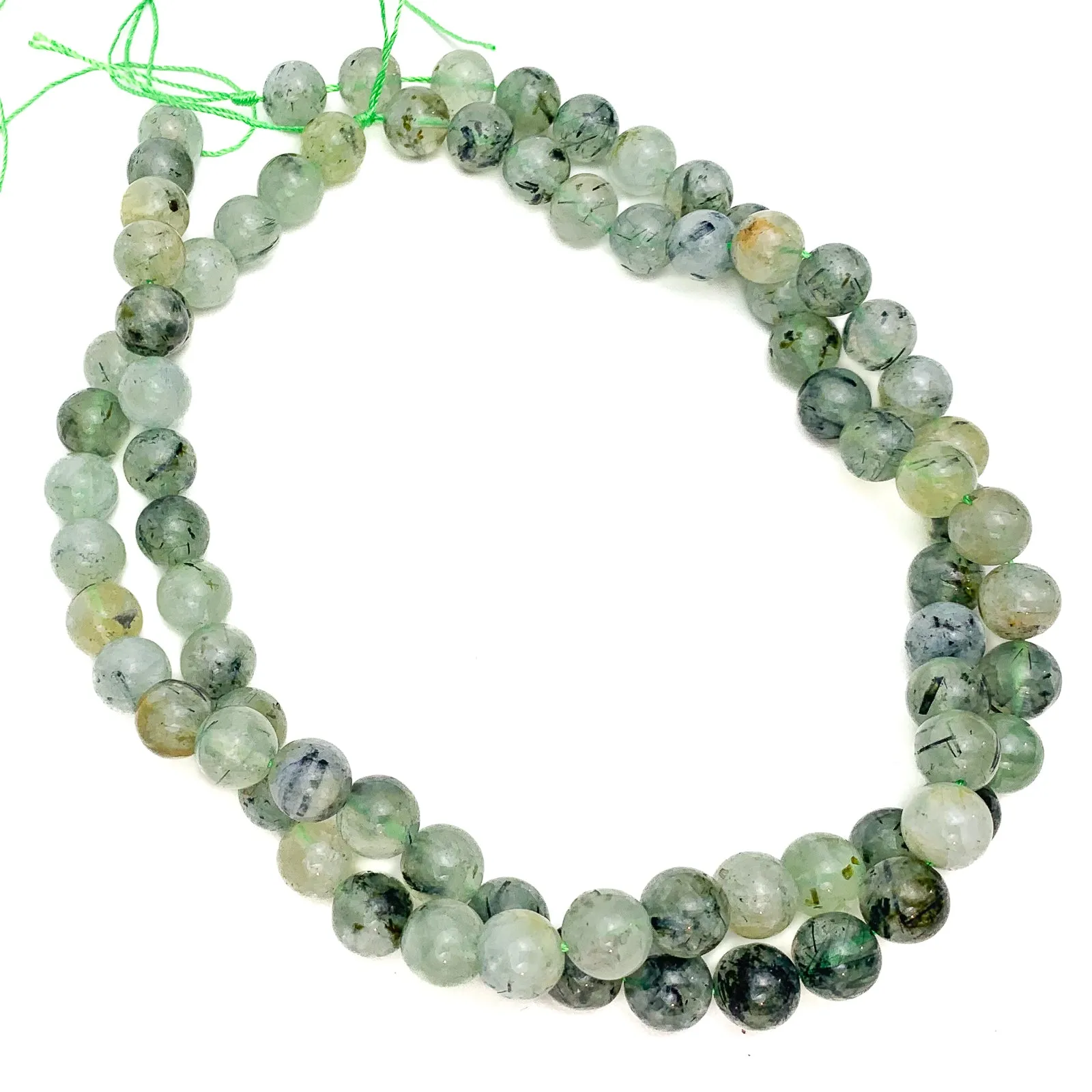 Prehnite Rutile 10mm Smooth Rounds Bead Strand