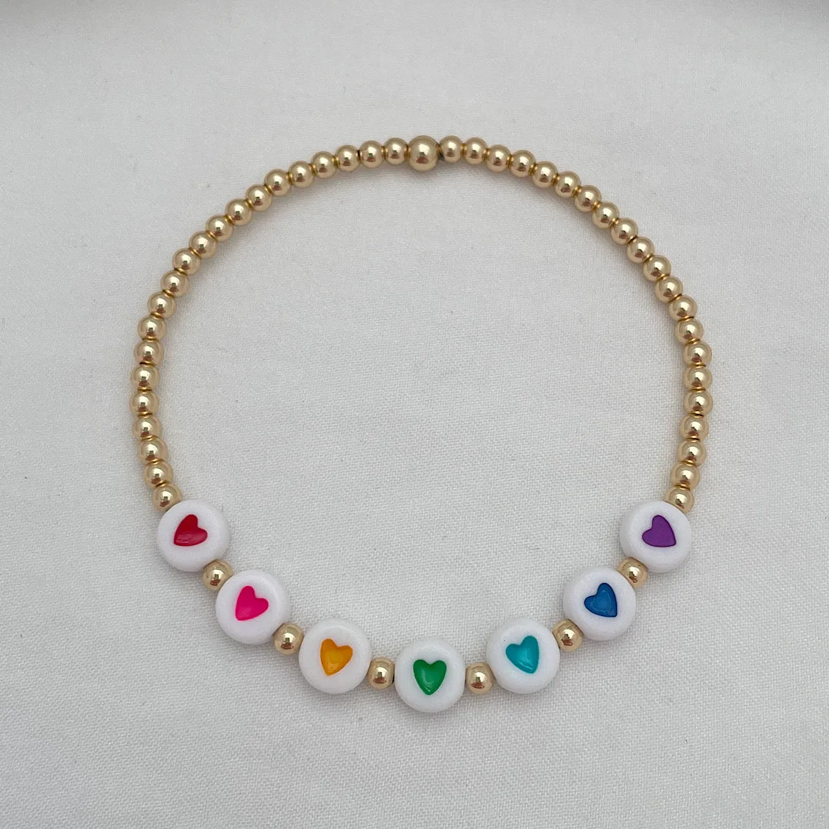 Rainbow Hearts Bead Bracelet Gold Fill