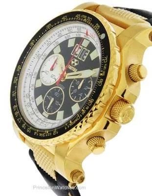 Reactor Mens Valkyrie Flight Chrono - Black Dial - Gold-Tone Steel - Leather