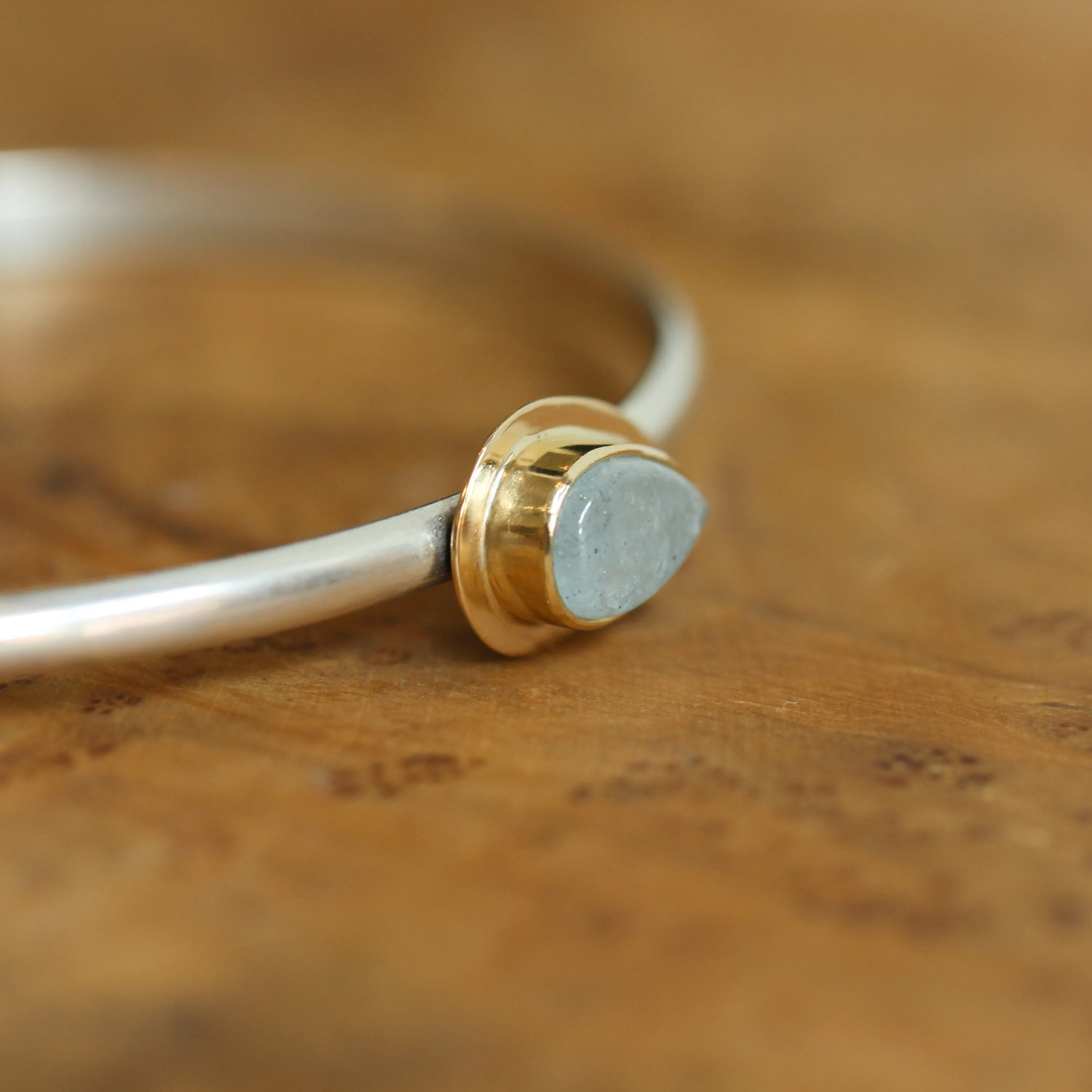 Ready to Ship - 14K Gold Aquamarine Bracelet - Aquamarine Cuff Bracelet - Gold and Silver Bangle