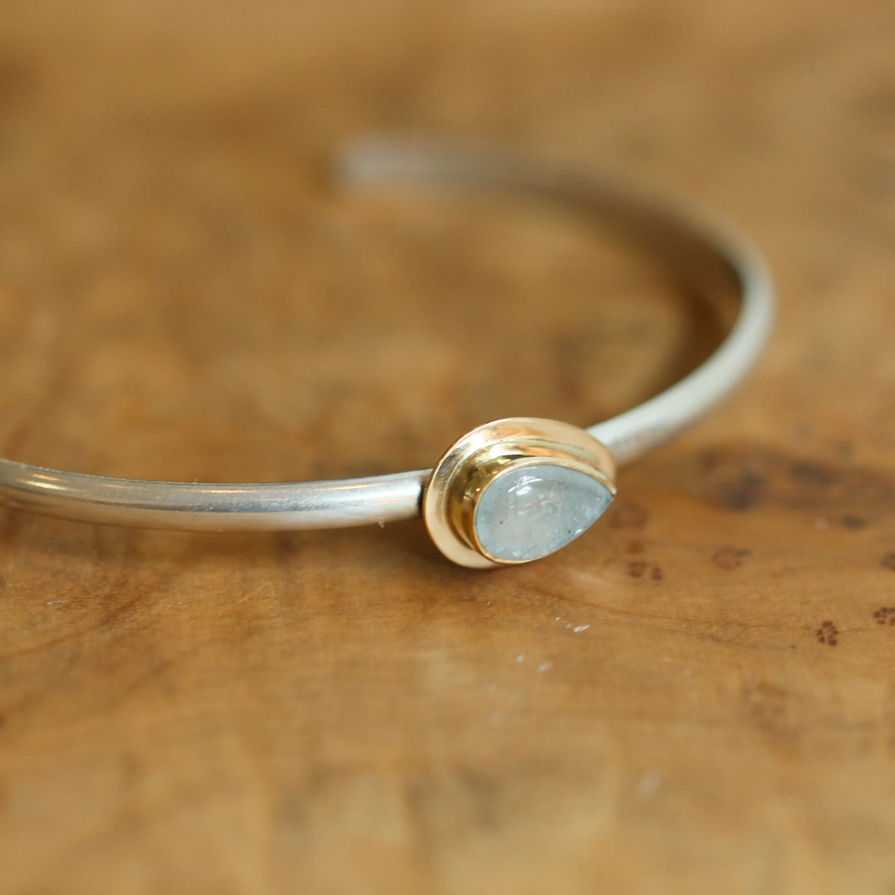 Ready to Ship - 14K Gold Aquamarine Bracelet - Aquamarine Cuff Bracelet - Gold and Silver Bangle