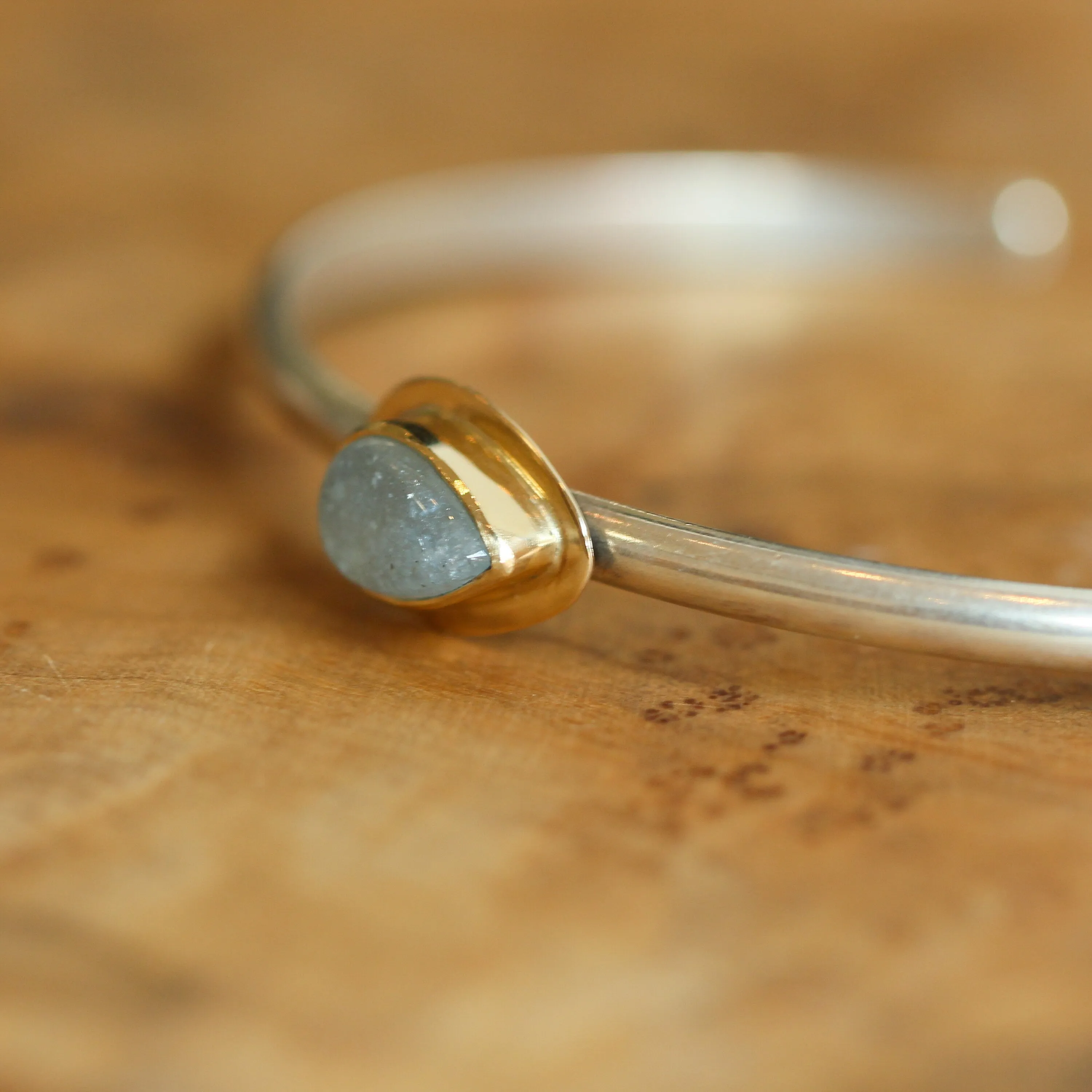 Ready to Ship - 14K Gold Aquamarine Bracelet - Aquamarine Cuff Bracelet - Gold and Silver Bangle