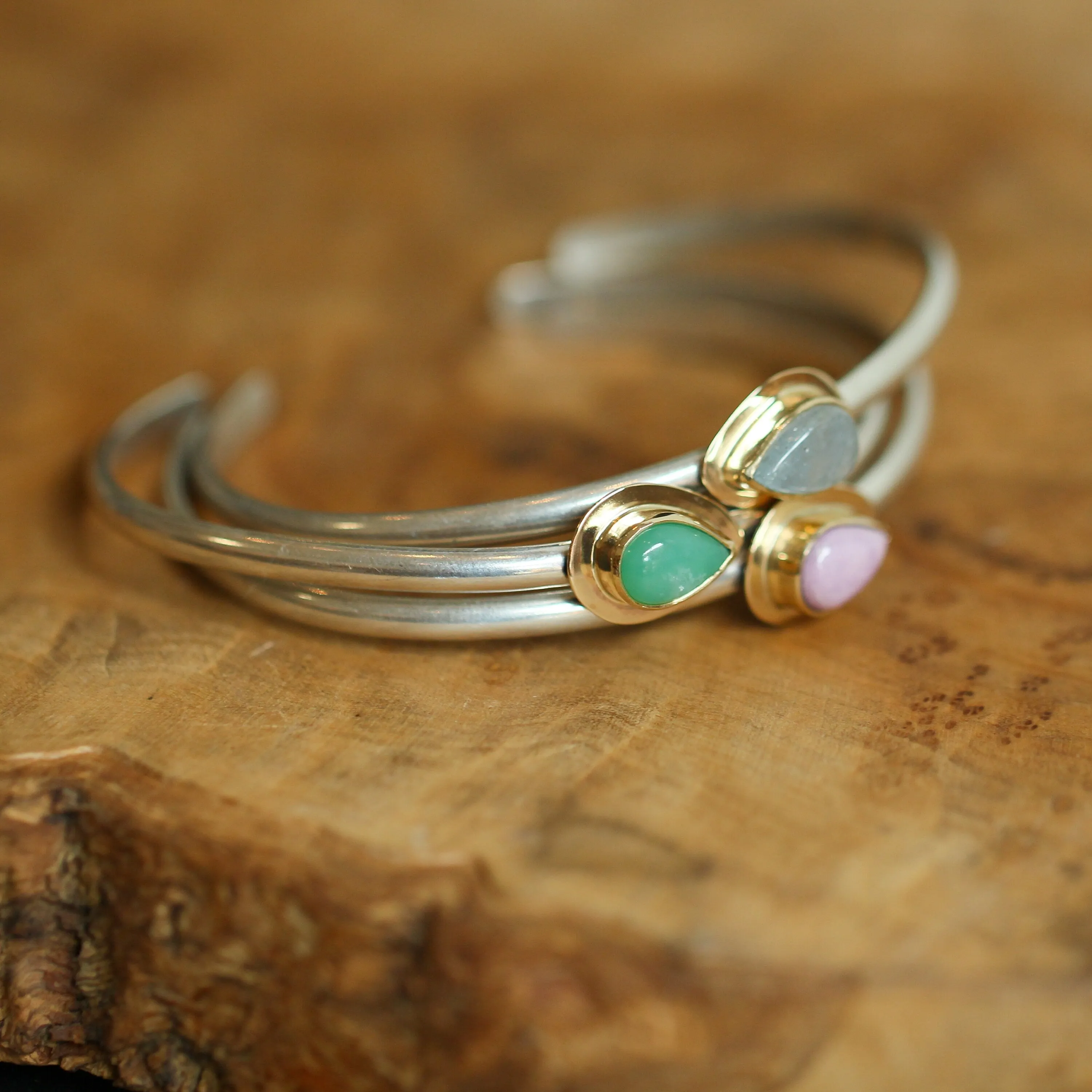 Ready to Ship - 14K Gold Aquamarine Bracelet - Aquamarine Cuff Bracelet - Gold and Silver Bangle