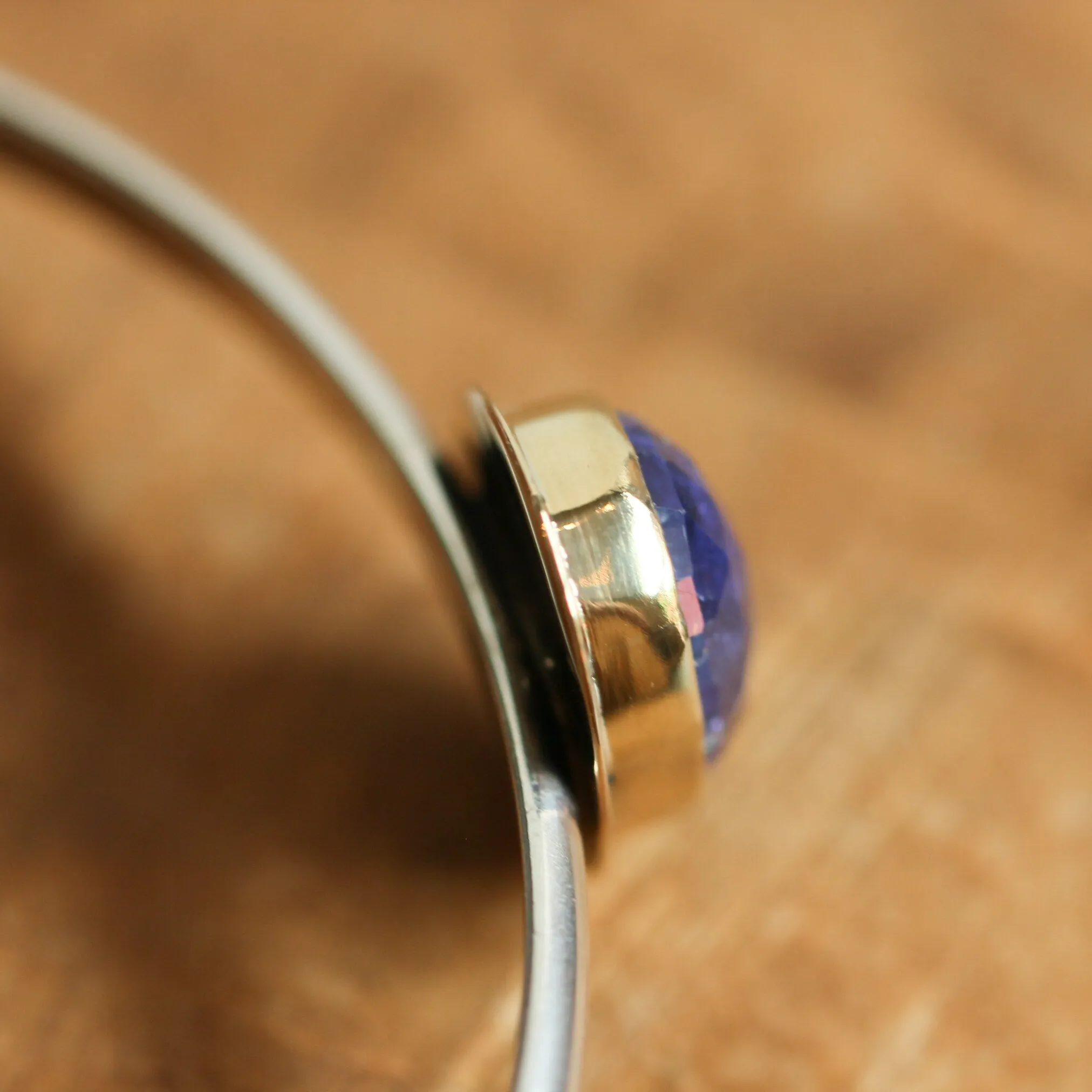 Ready to Ship - 14K Gold Tanzanite Bracelet - Tanzanite Bangle - Silver and Gold Tanzanite Cuff - Goldsmith