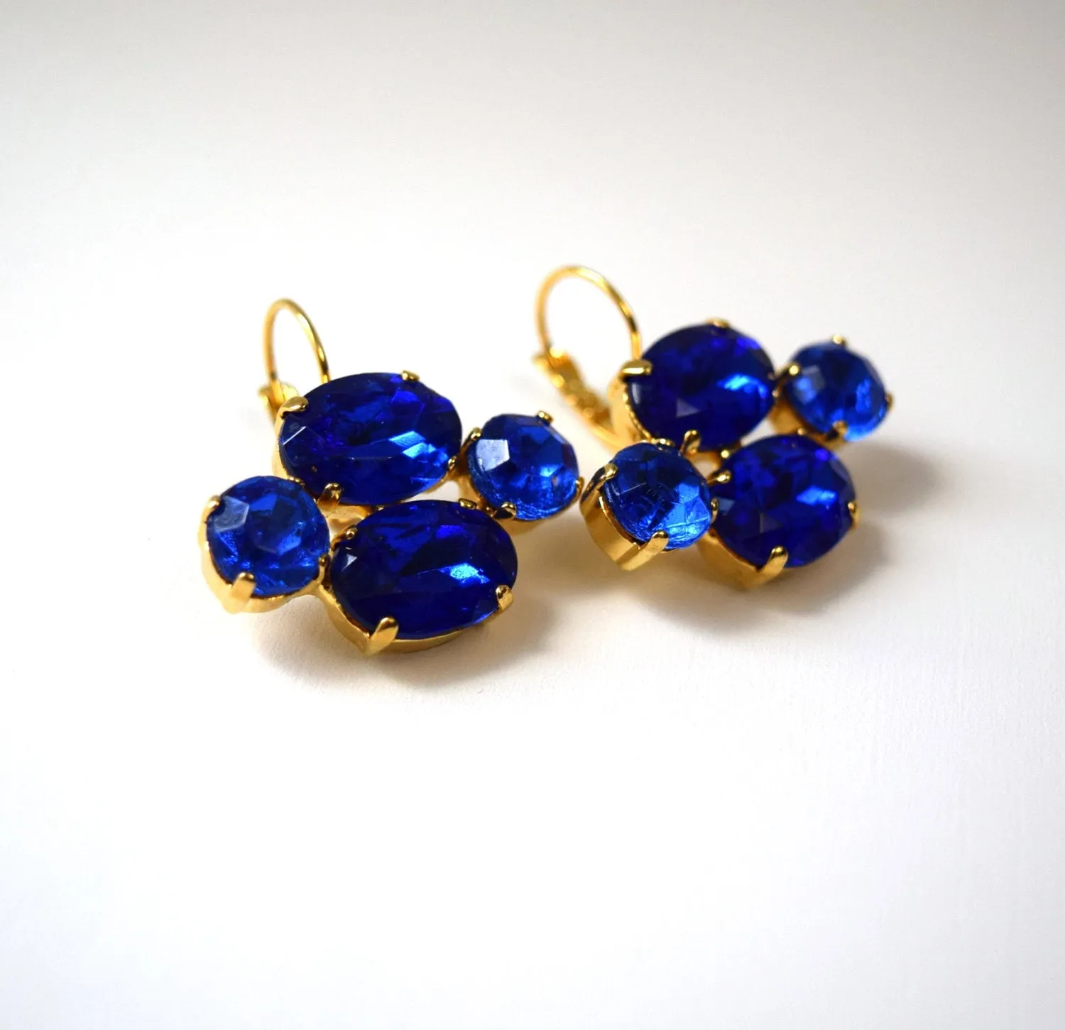 Reproduction 18th Century Georgian Paste Earrings, Sapphire Blue 18th Century Earrings