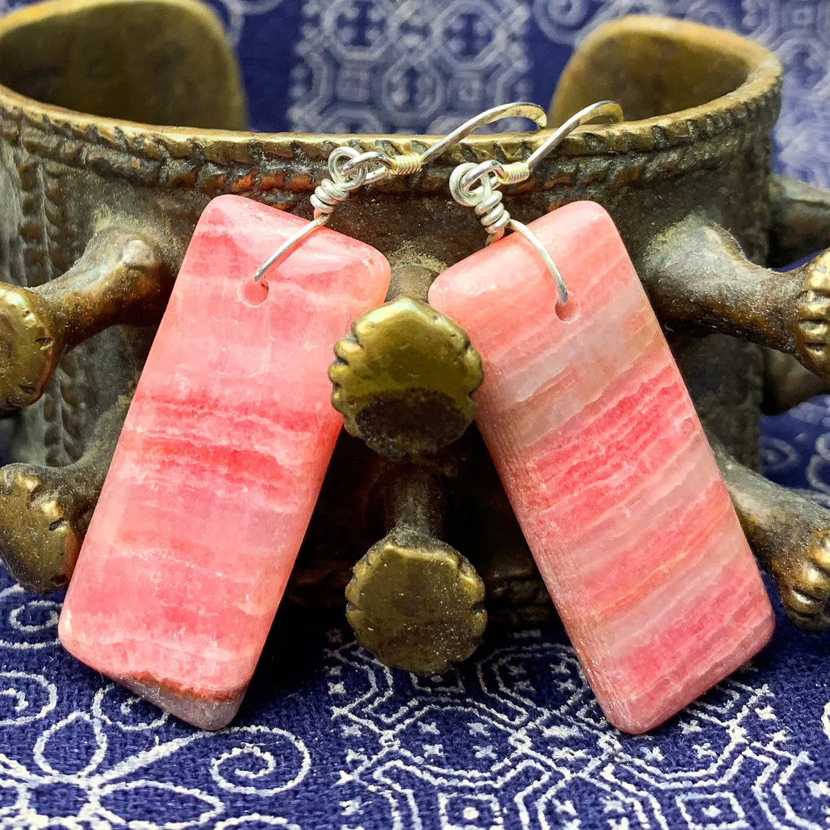 Rhodochrosite Earrings With Sterling Silver French Earwires