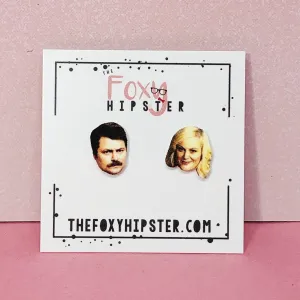 Ron Swanson and Leslie Knope Stud Earrings