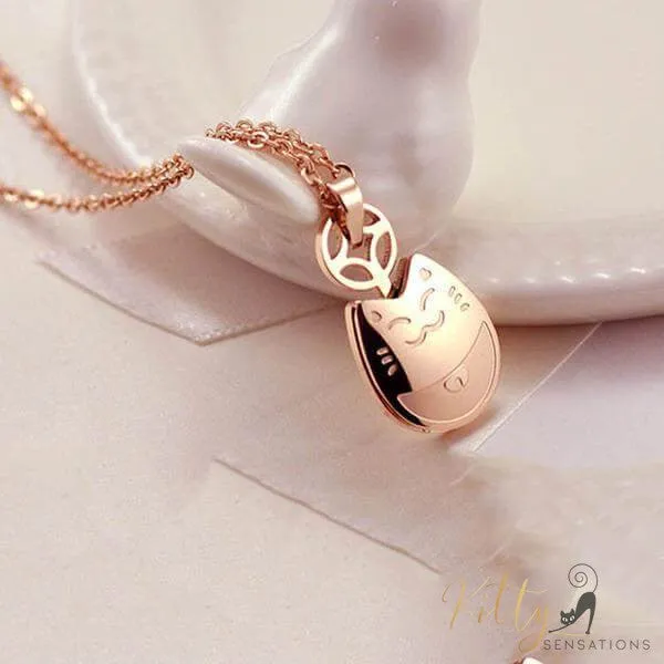 Rose Gold Comfy Cat Necklace (14K Gold Plated)