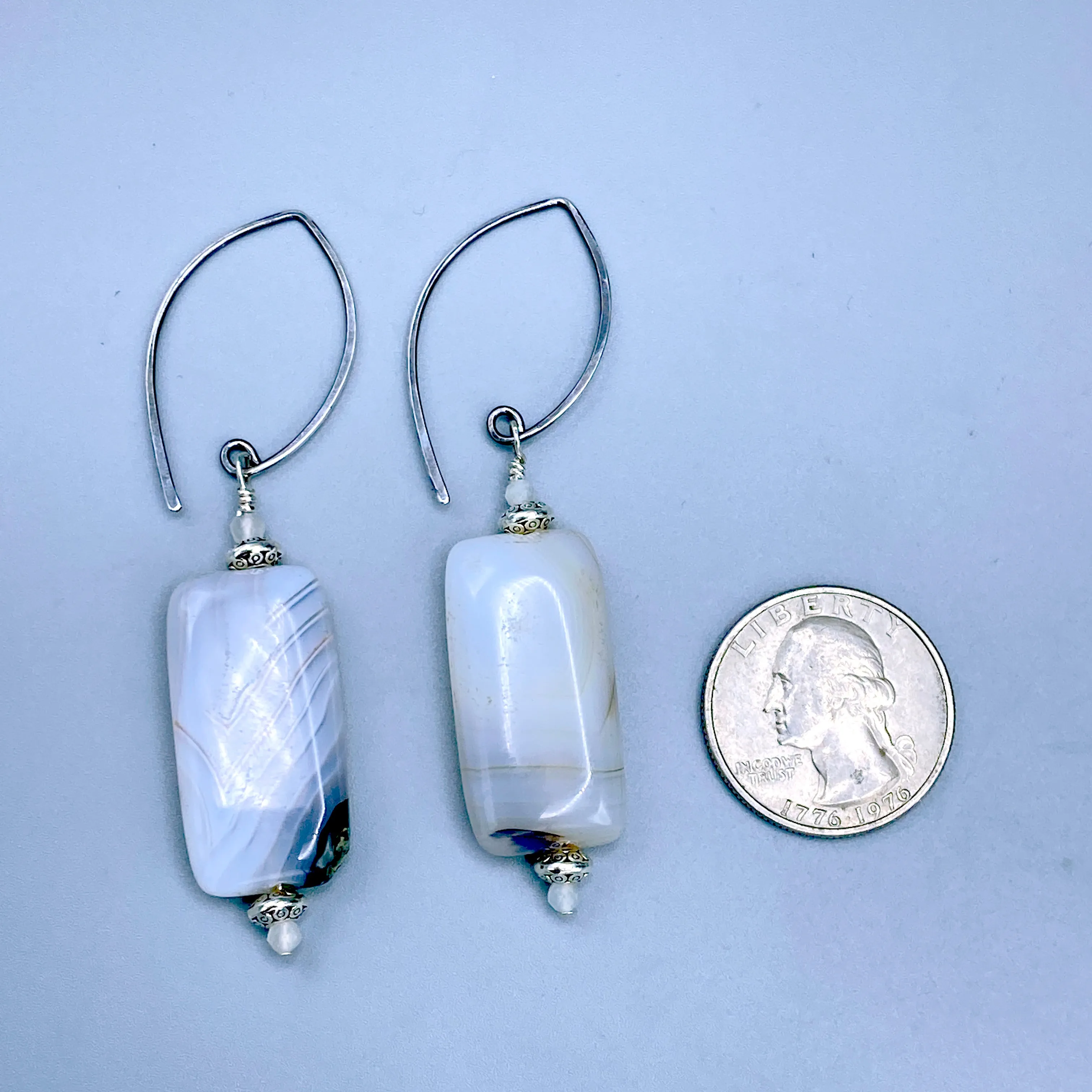 Scenic Dendritic Agate Gemstone, Moonstones, and Sterling Silver Drop Earrings