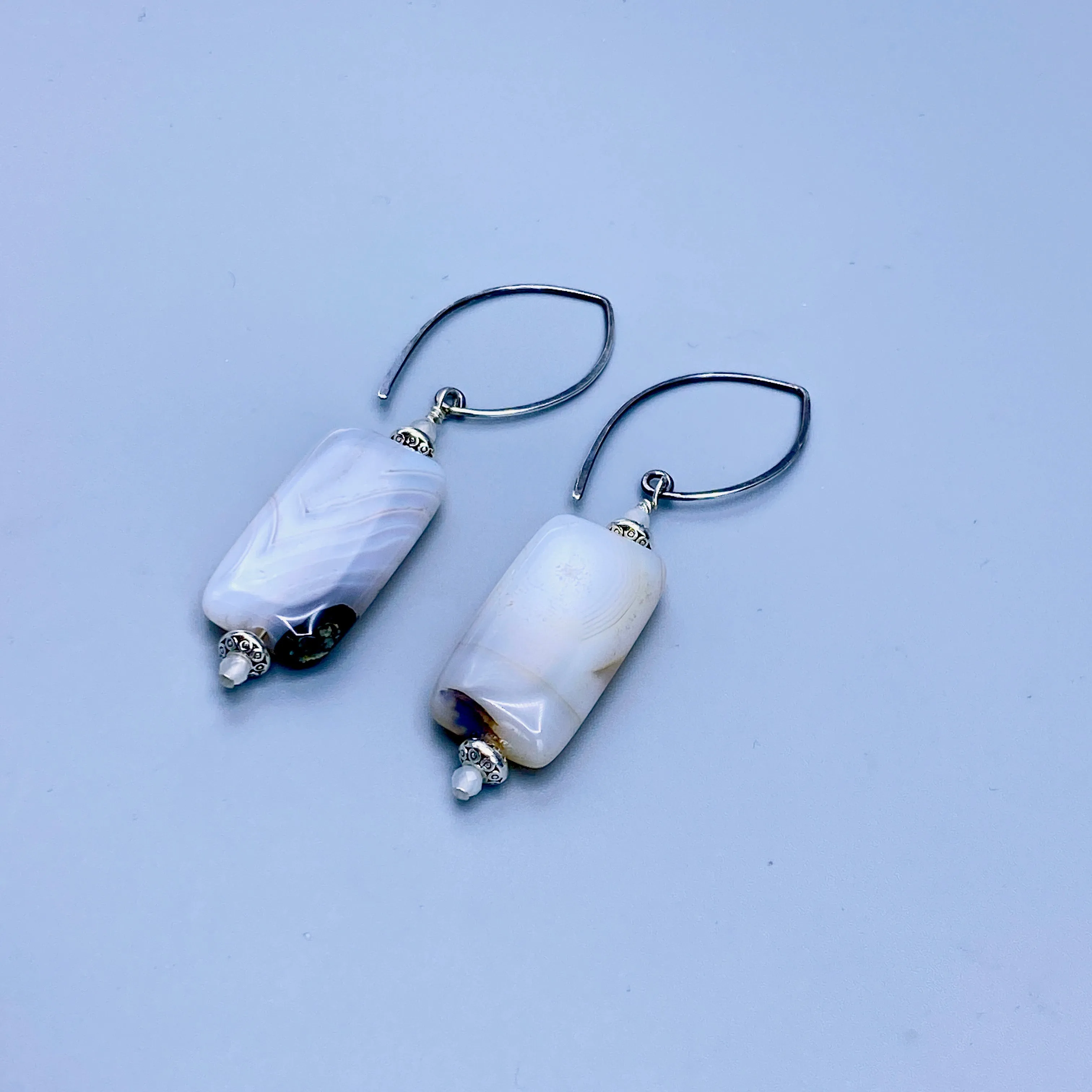 Scenic Dendritic Agate Gemstone, Moonstones, and Sterling Silver Drop Earrings