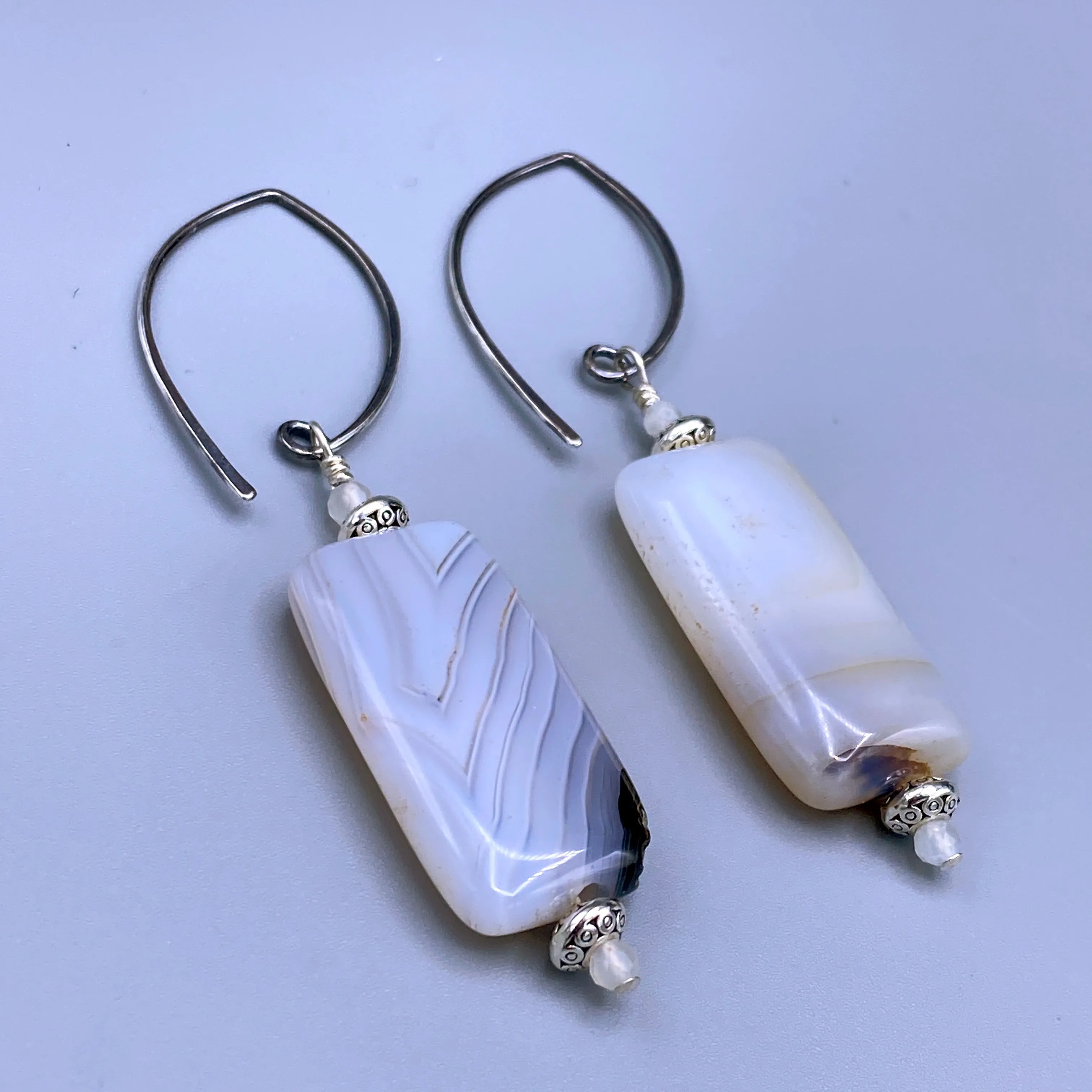 Scenic Dendritic Agate Gemstone, Moonstones, and Sterling Silver Drop Earrings