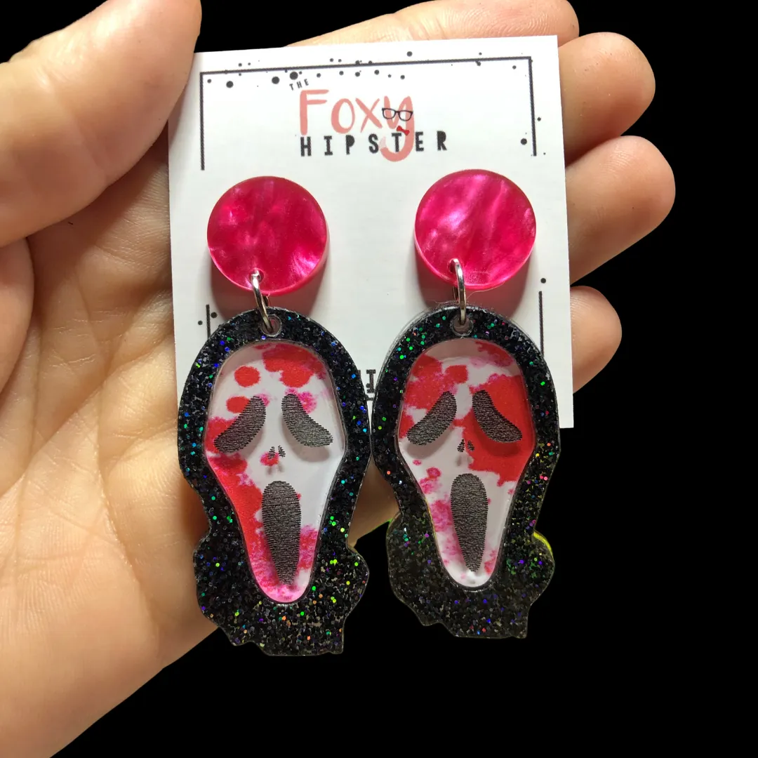 Scream Ghostface Bloody Face Dangle Earrings