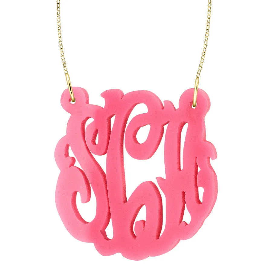 Script Acrylic Monogram Necklace-Split Chain