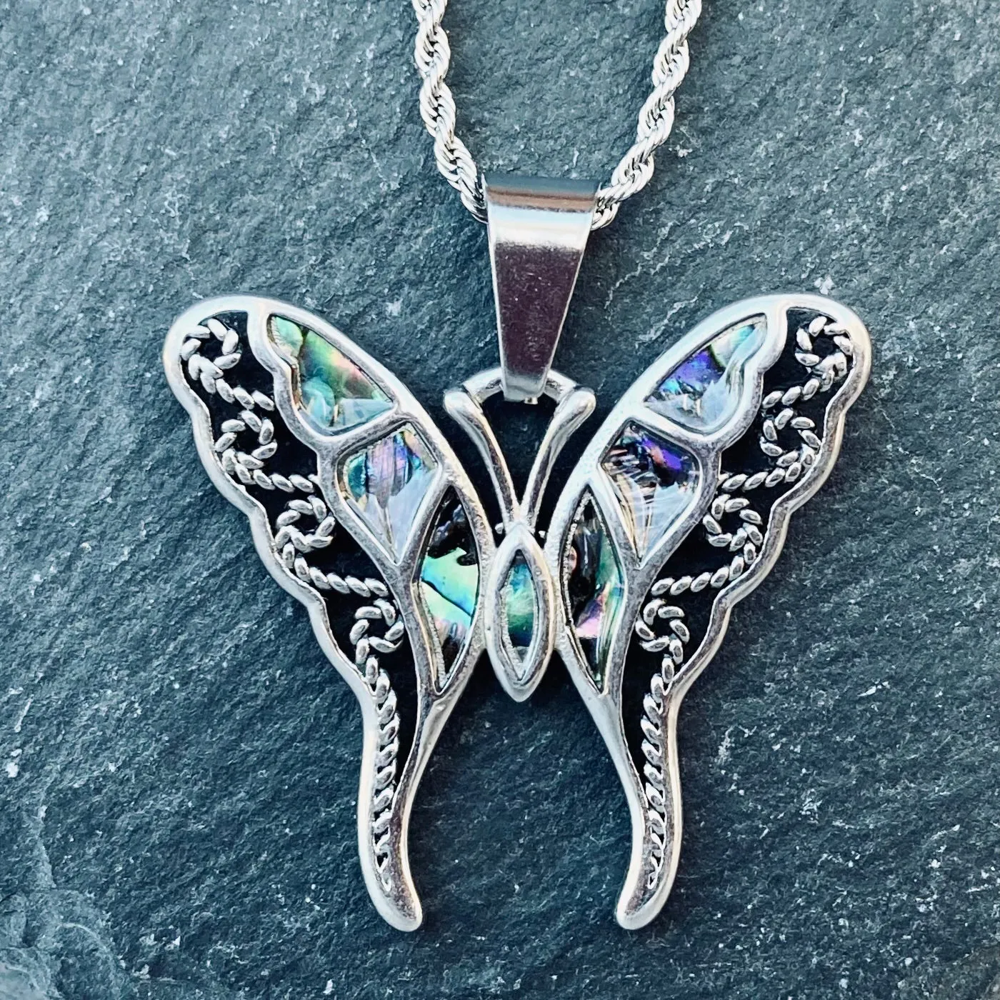 Sea Shell - Butterfly Swallow Tail Pendant - Rope Necklace - SK2559