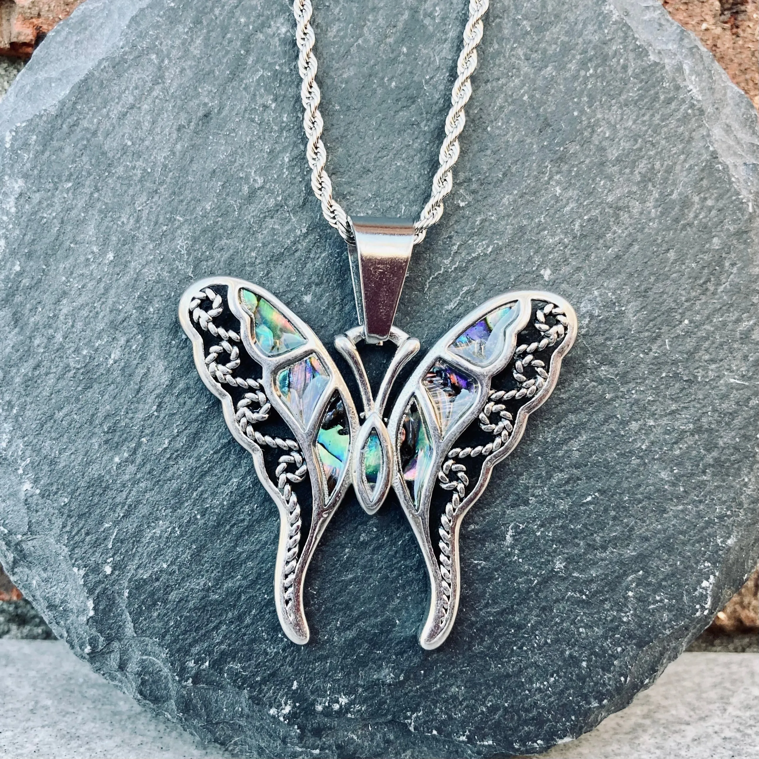 Sea Shell - Butterfly Swallow Tail Pendant - Rope Necklace - SK2559