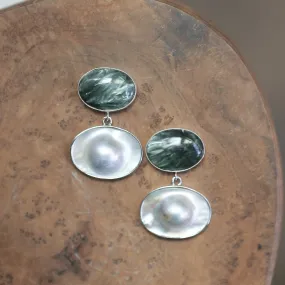 Seraphinite and Blister Pearl Earrings - Pearl Drop Earrings - Silversmith - OOAK