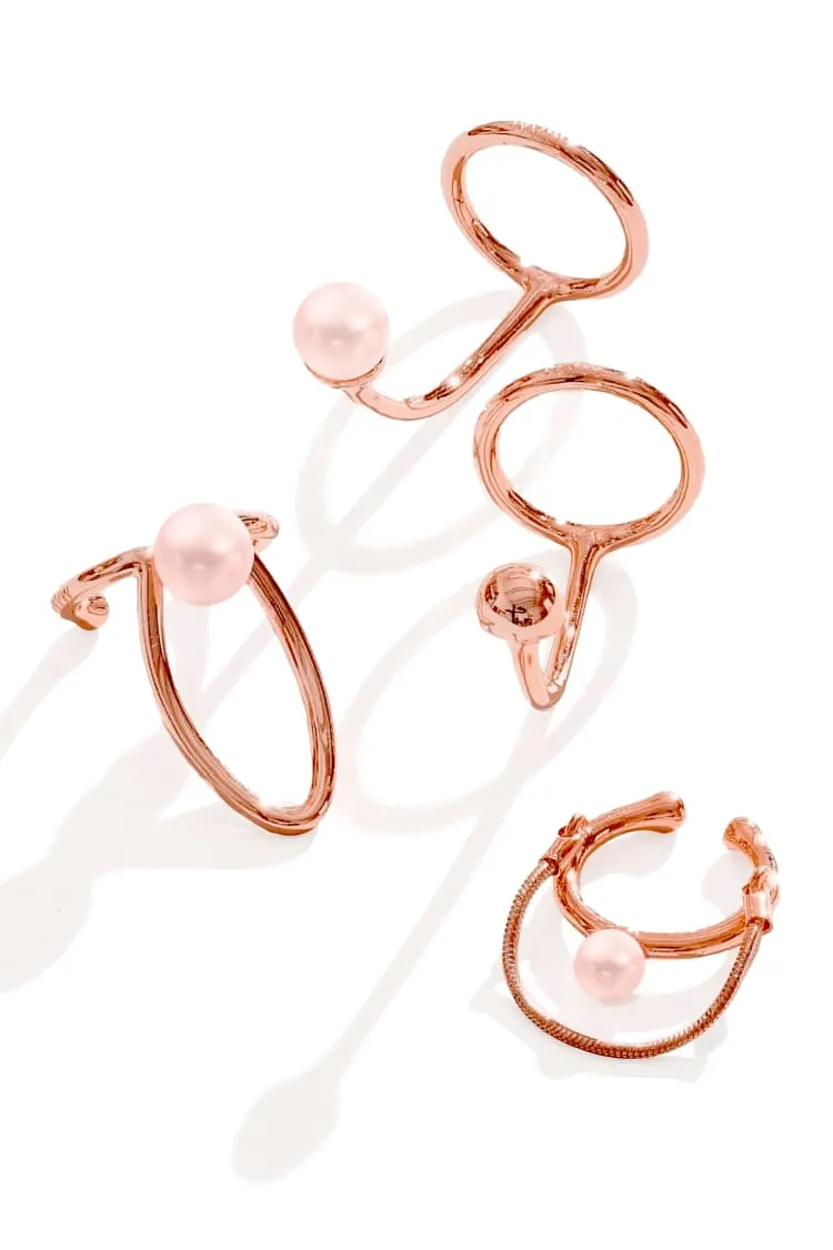 Set of rose gold nail rings with pearls