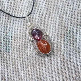 Shimmering Confetti Sunstone and Lepidolite Wire Wrapped Pendant ~ Necklace Cord Included