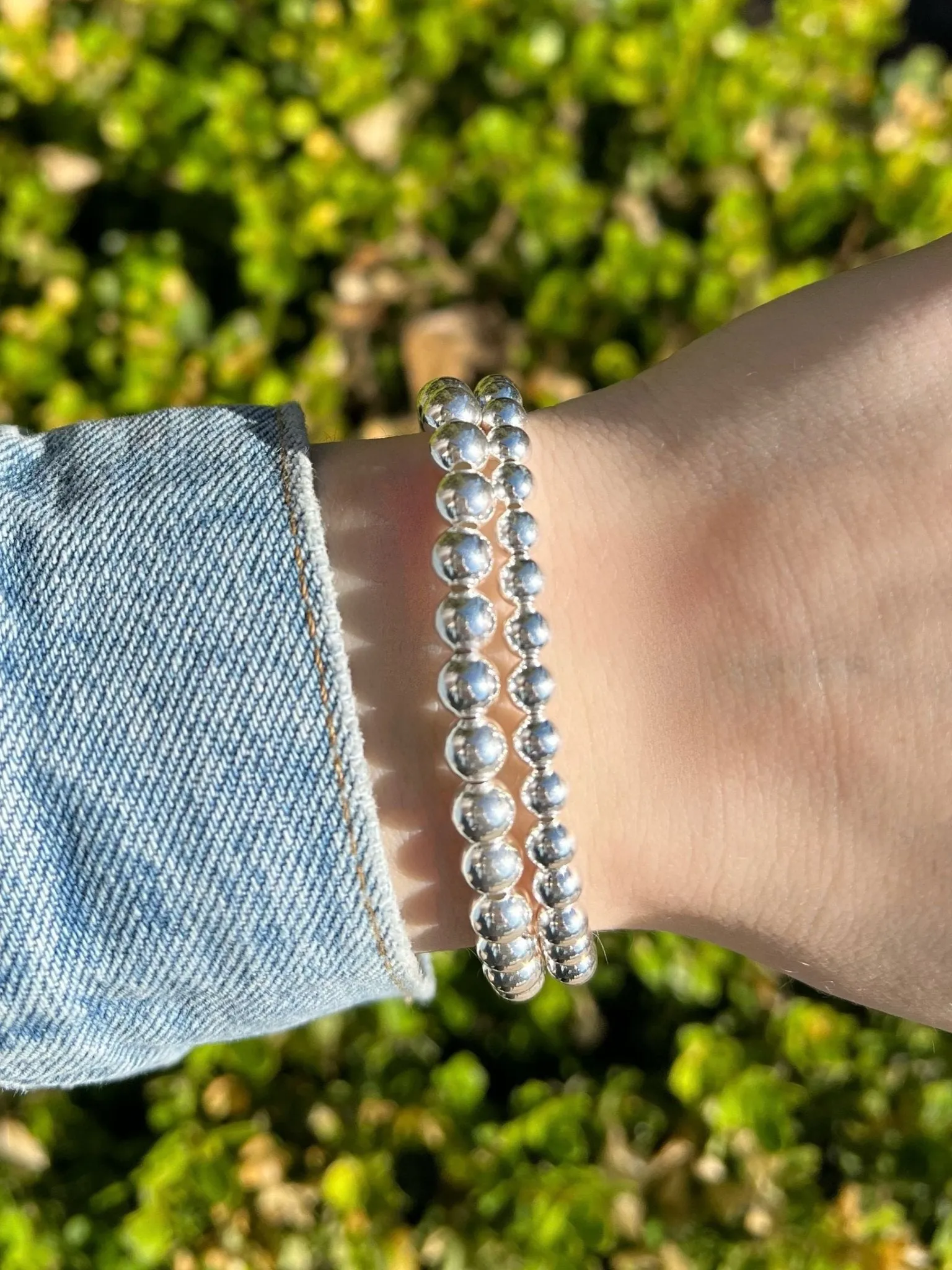 Silver Everyday Stretch Bracelet Set - 5mm   6mm