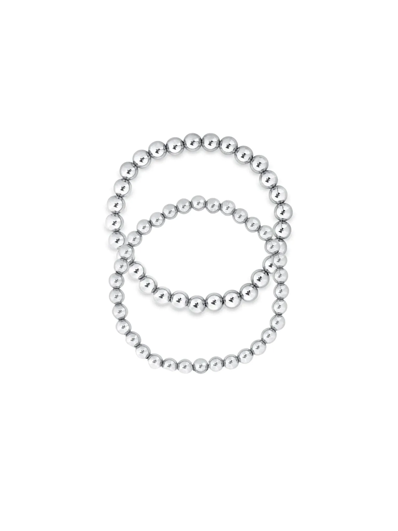 Silver Everyday Stretch Bracelet Set - 5mm   6mm