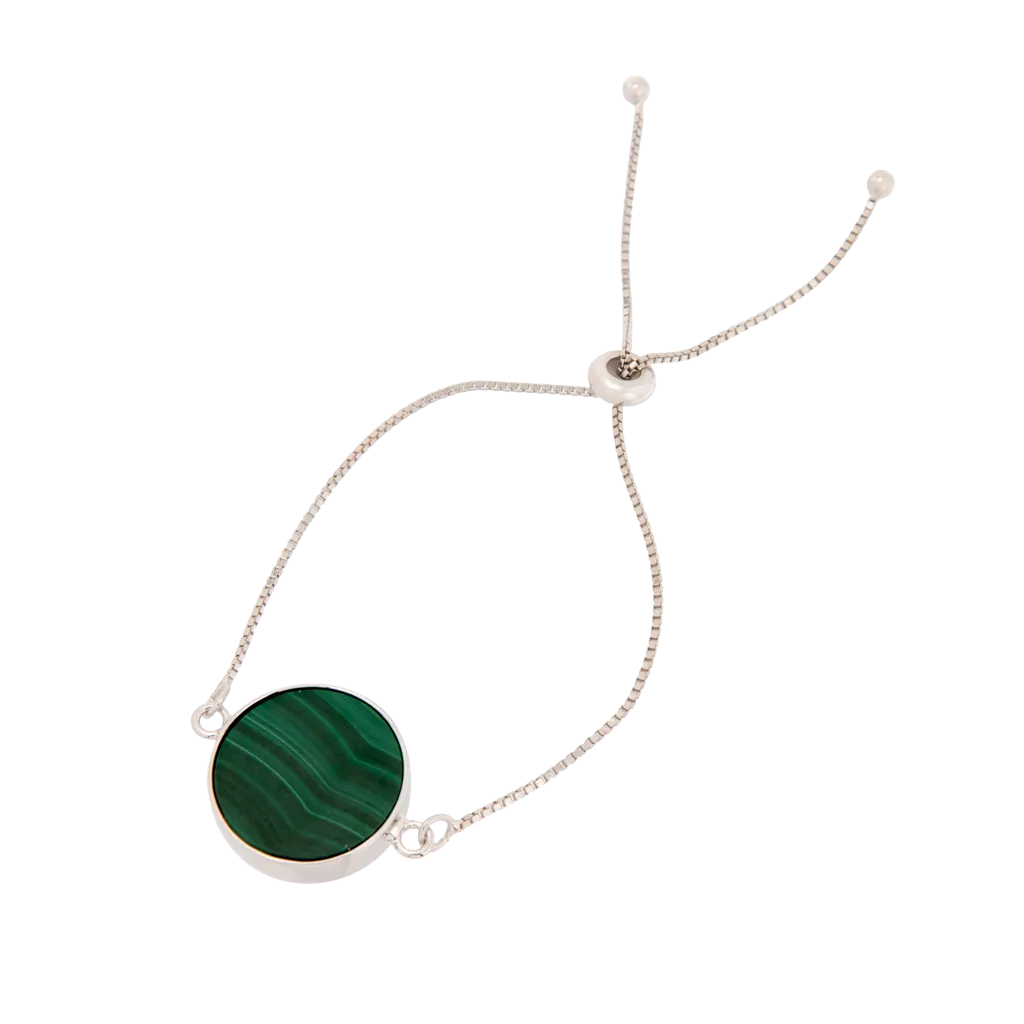 Silver Malachite Adjustable Bolo Bracelet