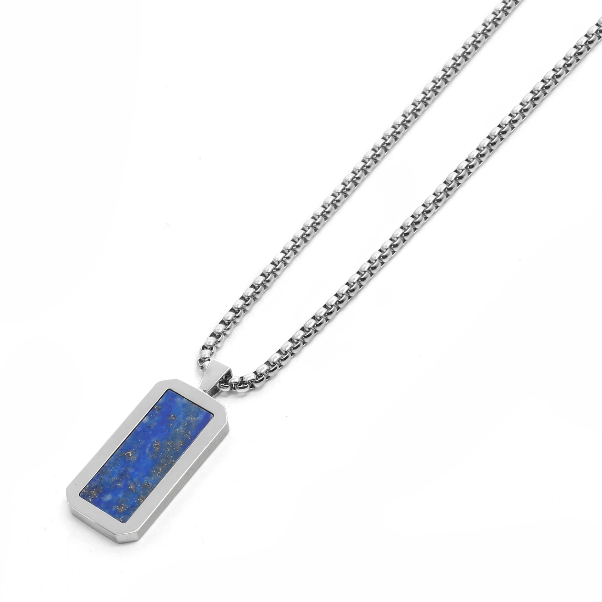 Silver Necklace with Rectangle Lapis Lazuli Pendant