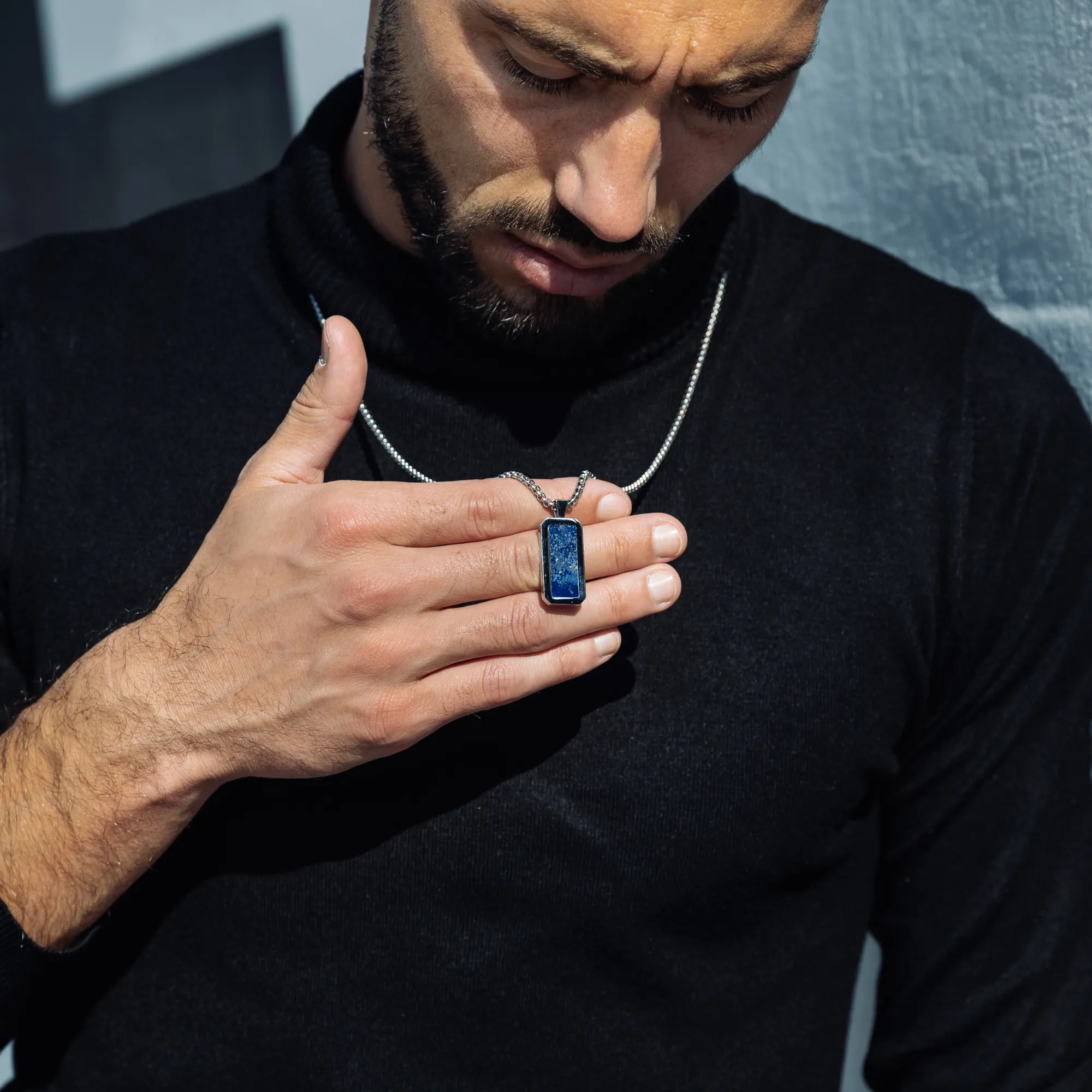 Silver Necklace with Rectangle Lapis Lazuli Pendant