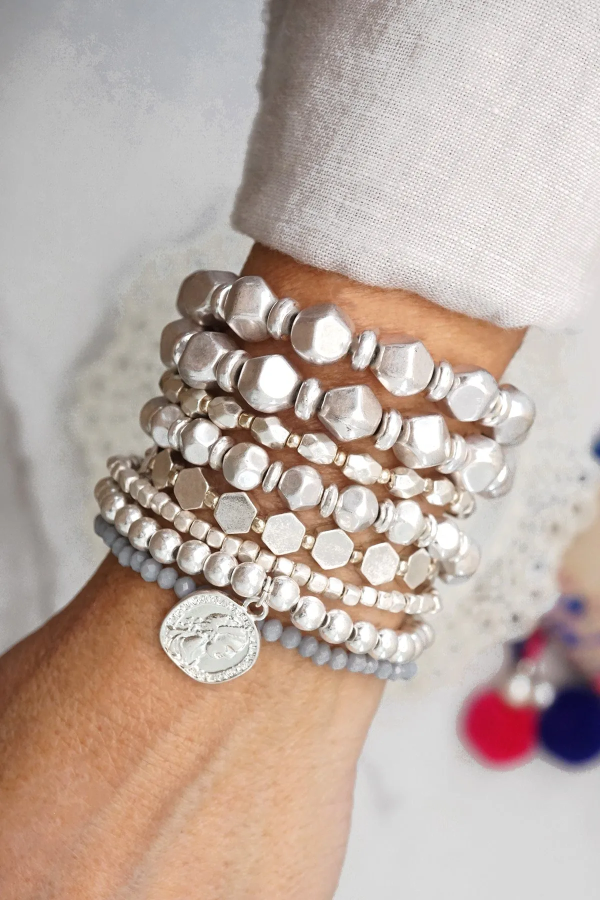 Silver Tone Beaded Boho Bracelet Set