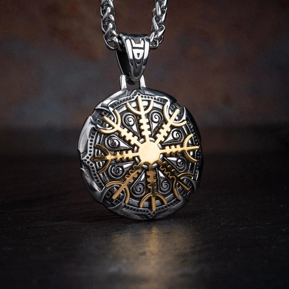 Stainless Steel Dual Color Double-Sided Viking Shield Pendant