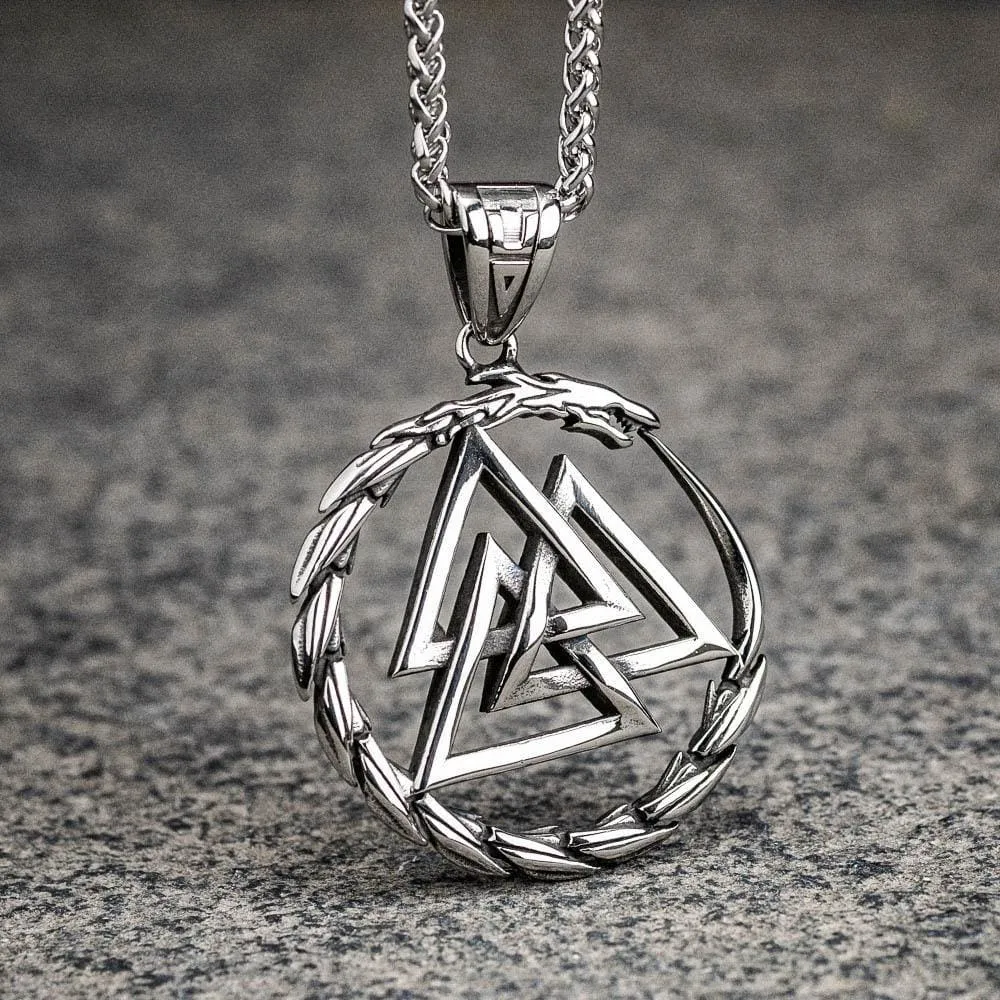 Stainless Steel Valknut and Jormungand Pendant