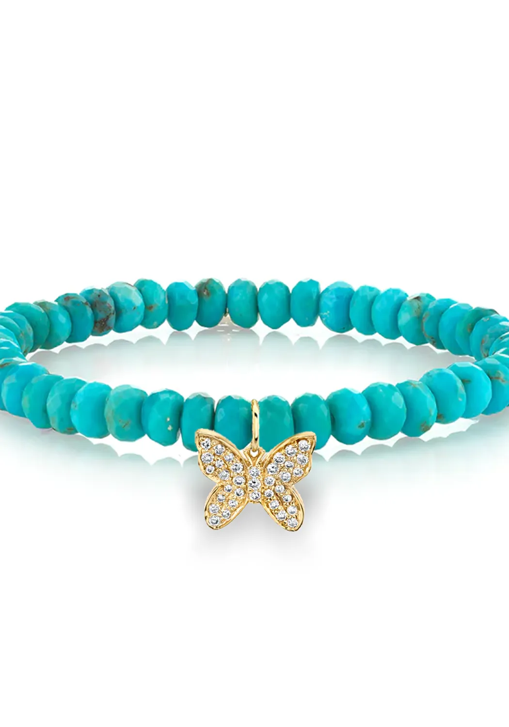 Sydney Evan Diamond Butterfly Charm Turquoise Bead Bracelet