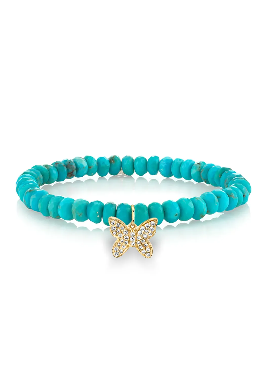 Sydney Evan Diamond Butterfly Charm Turquoise Bead Bracelet